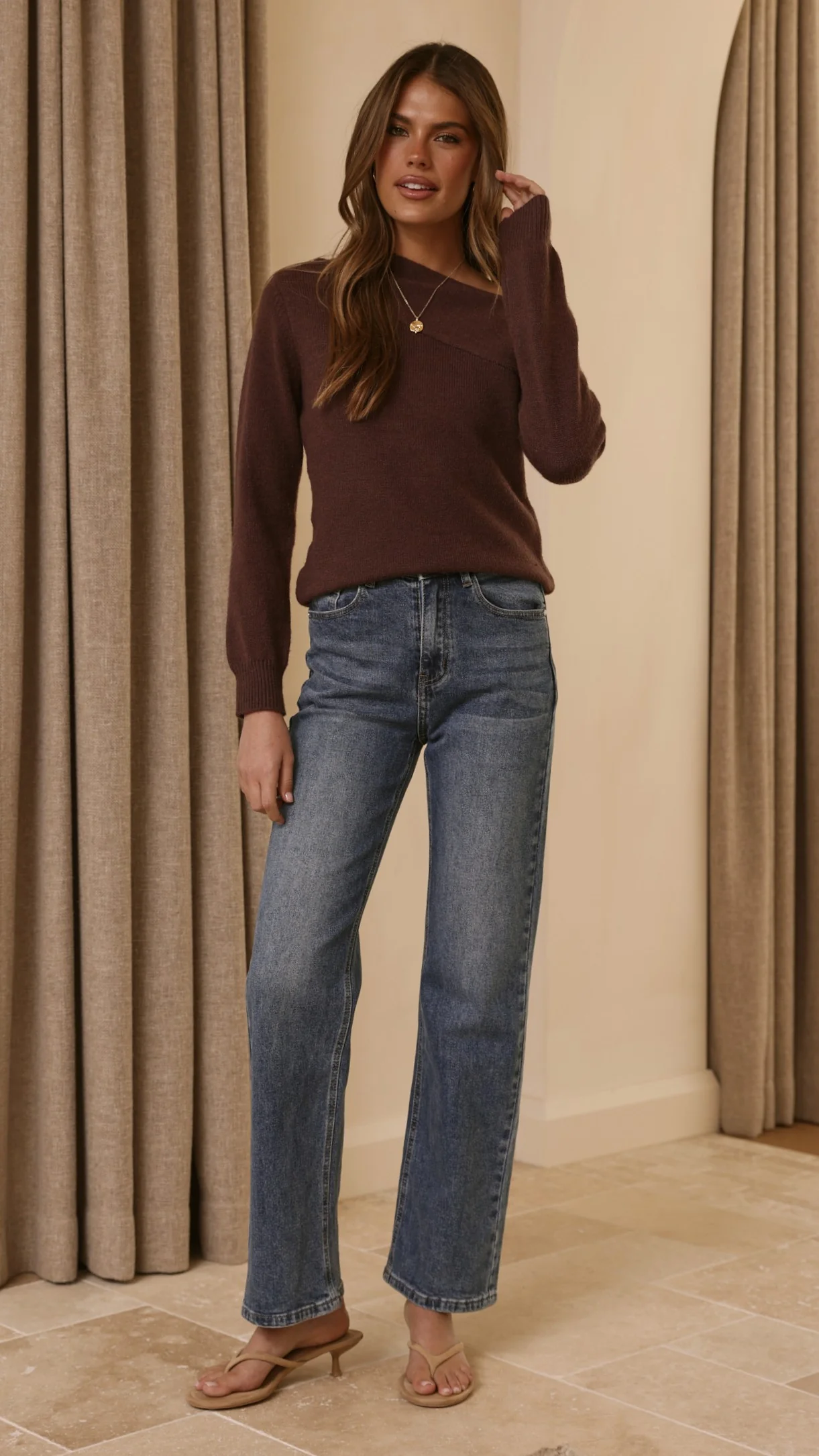 Briella Boat Neck Sweater - Brown - Image 8