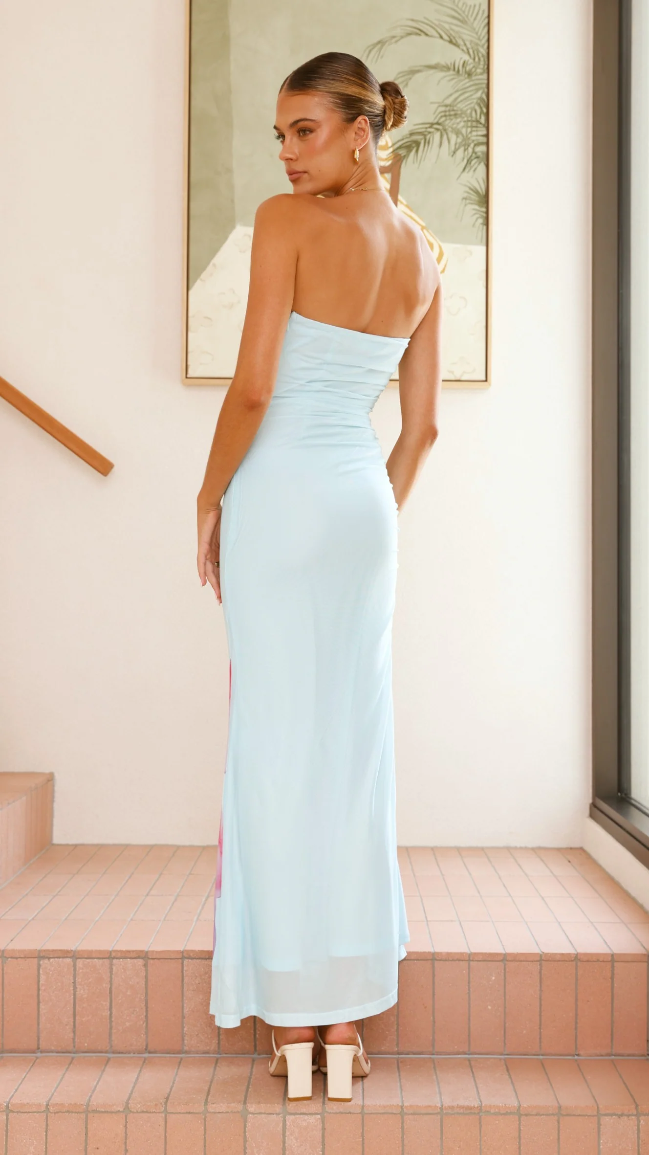 Brittani Strapless Maxi Dress - Blue/Pink - Image 3