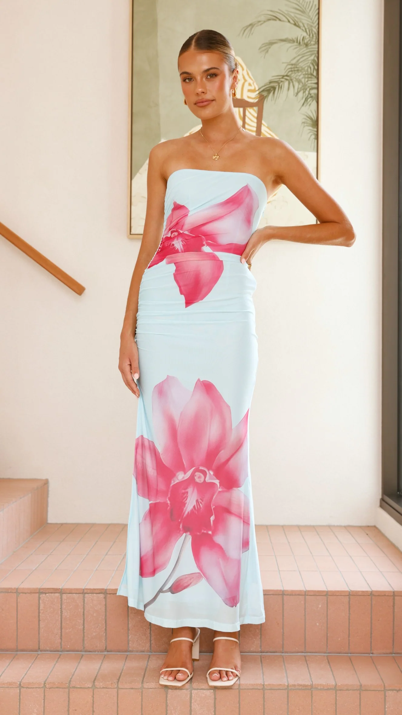 Brittani Strapless Maxi Dress - Blue/Pink - Image 6