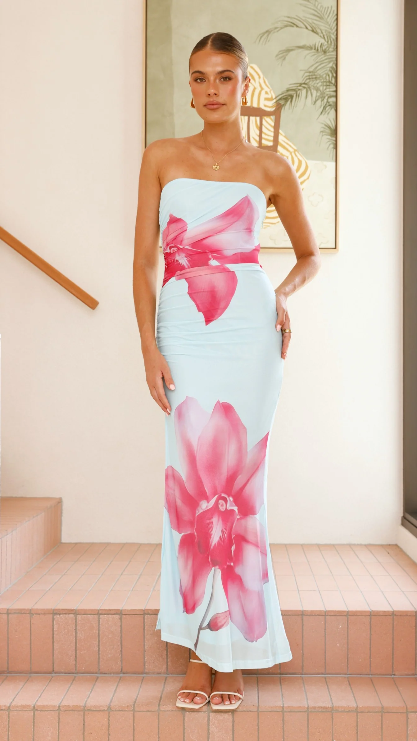 Brittani Strapless Maxi Dress - Blue/Pink - Image 7