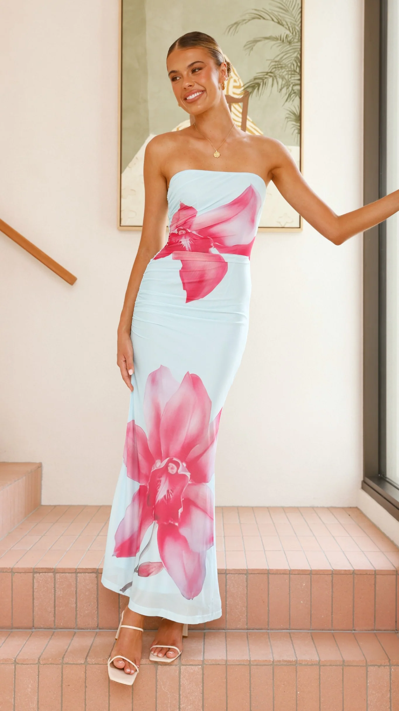 Brittani Strapless Maxi Dress - Blue/Pink - Image 9
