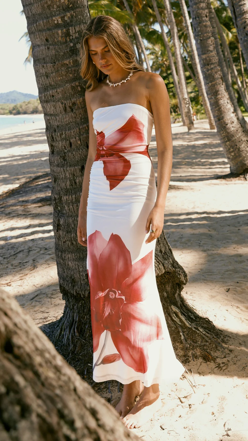 Brittani Strapless Maxi Dress - White/Red - Image 20