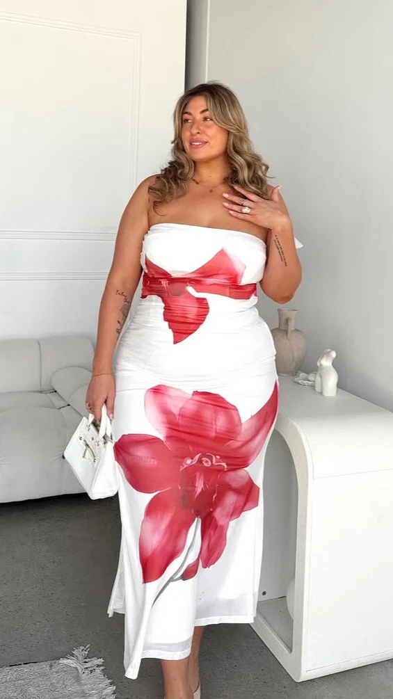 Brittani Strapless Maxi Dress - White/Red - Image 22