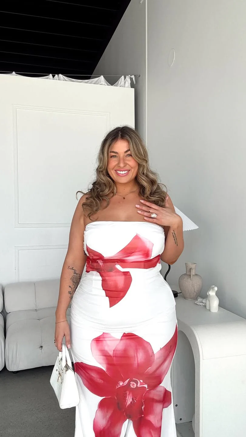 Brittani Strapless Maxi Dress - White/Red - Image 23