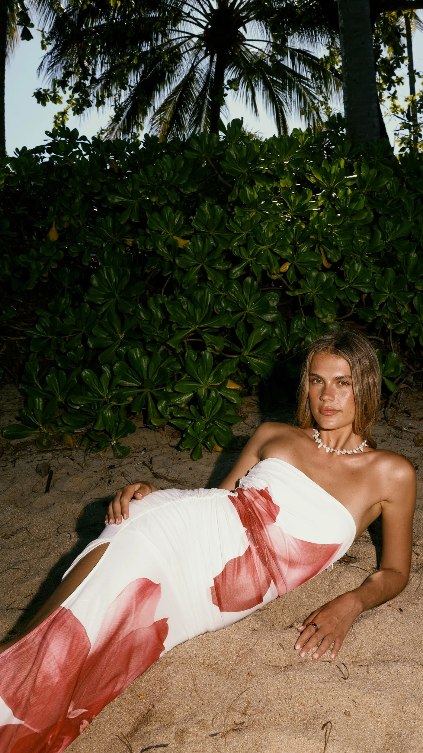 Brittani Strapless Maxi Dress - White/Red - Image 7