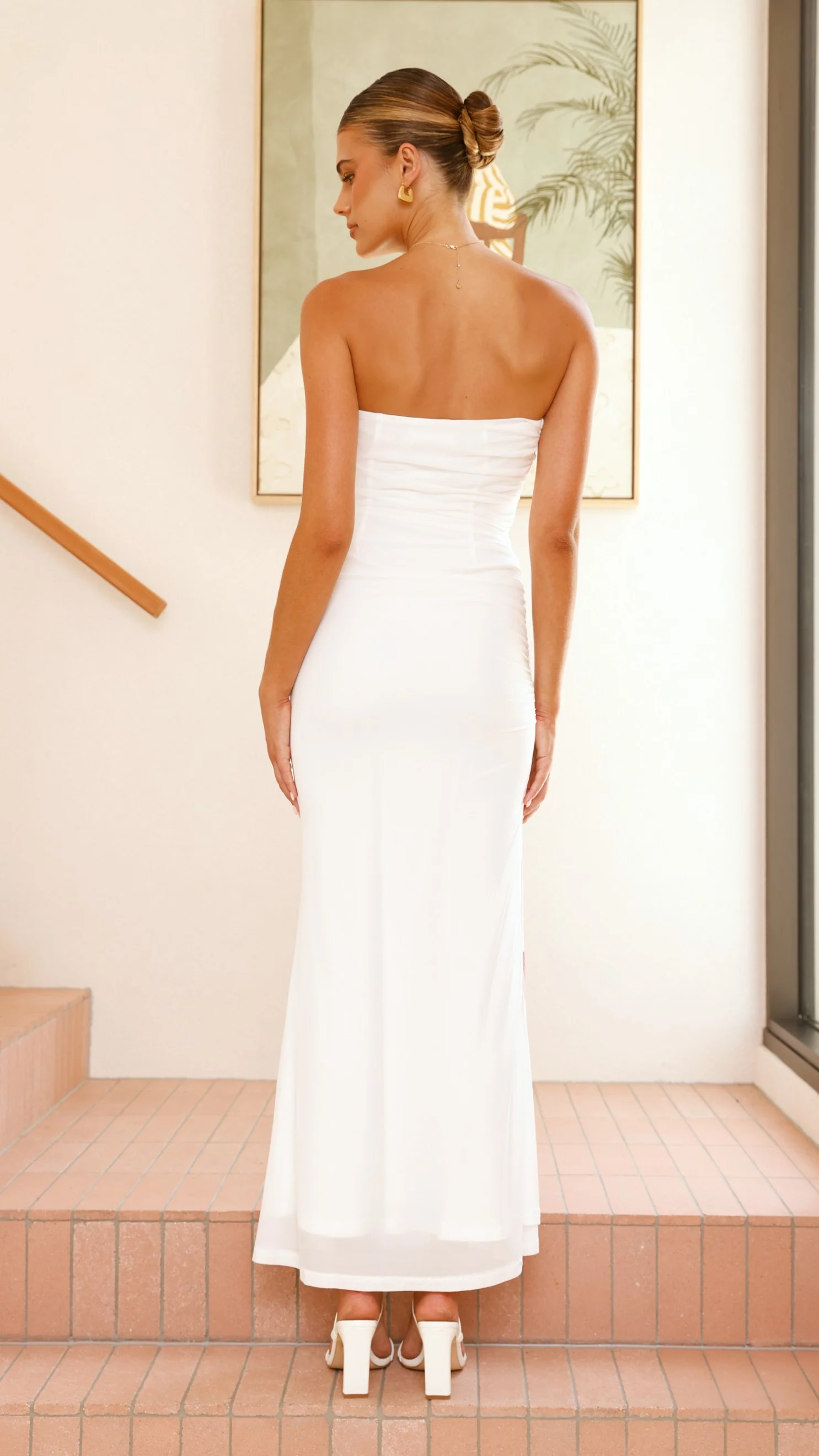 Brittani Strapless Maxi Dress - White/Red - Image 8