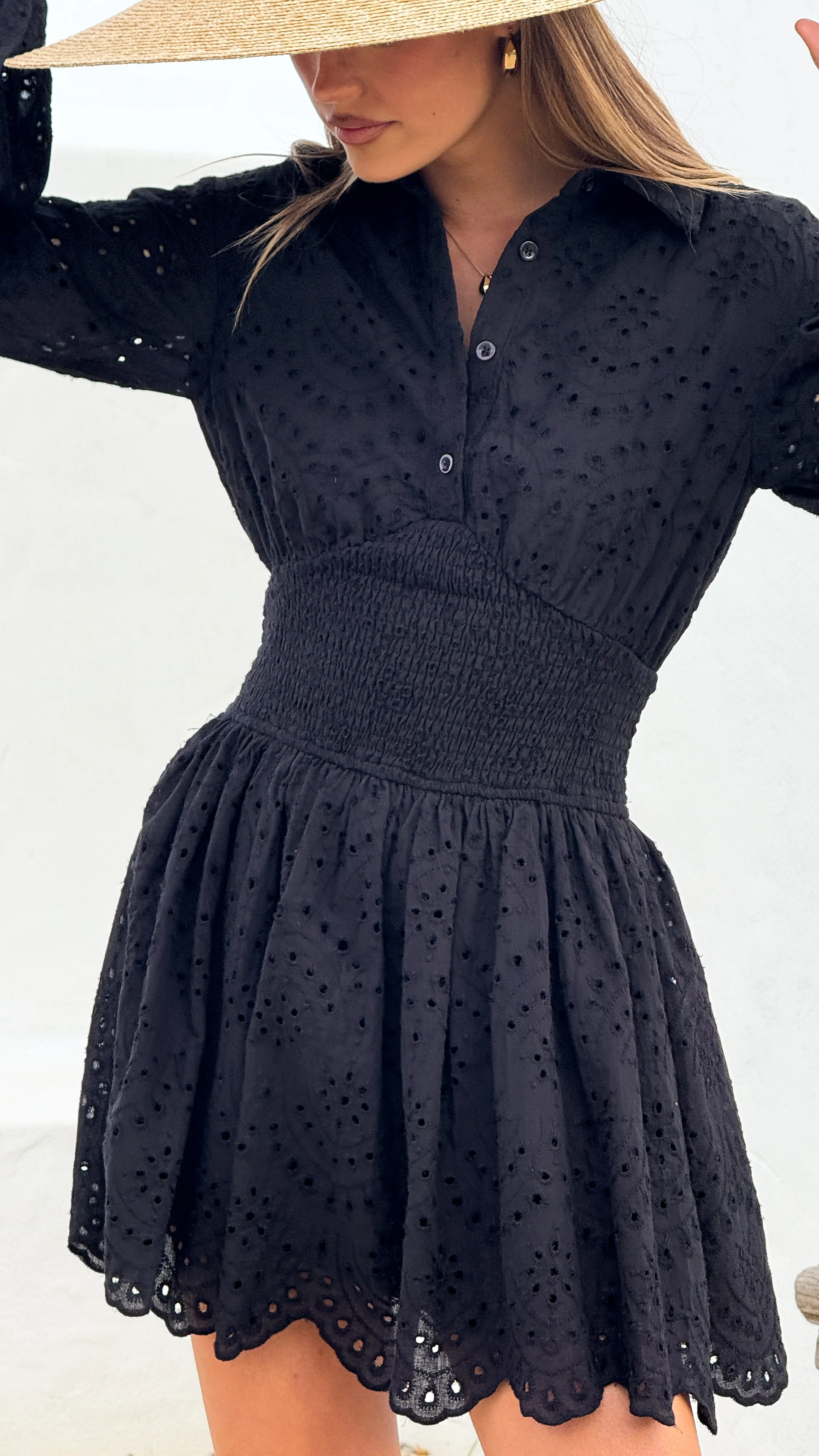 Brittney Long Sleeve Mini Dress - Black - Image 3