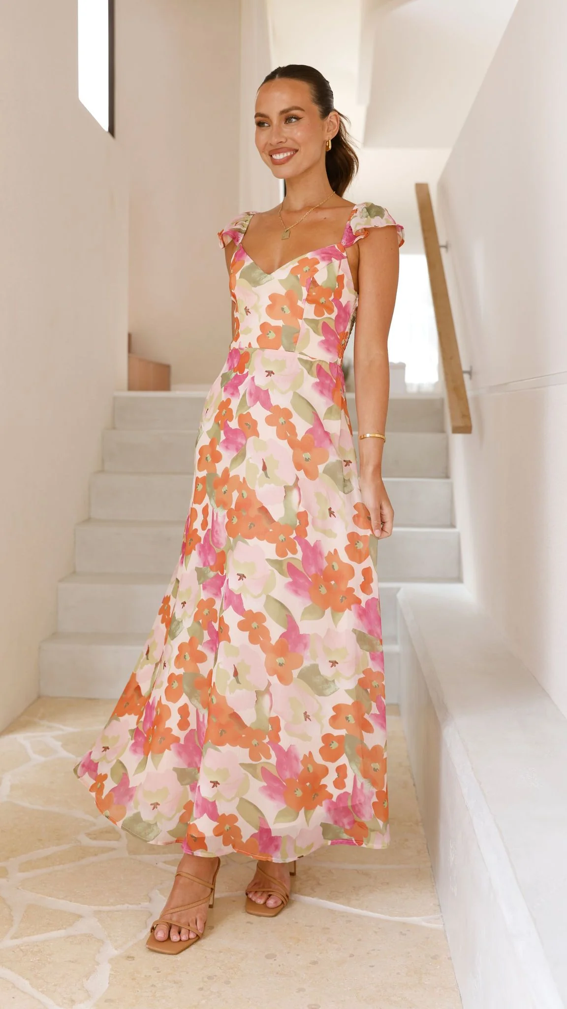 Calais Maxi Dress - Orange Floral - Image 22