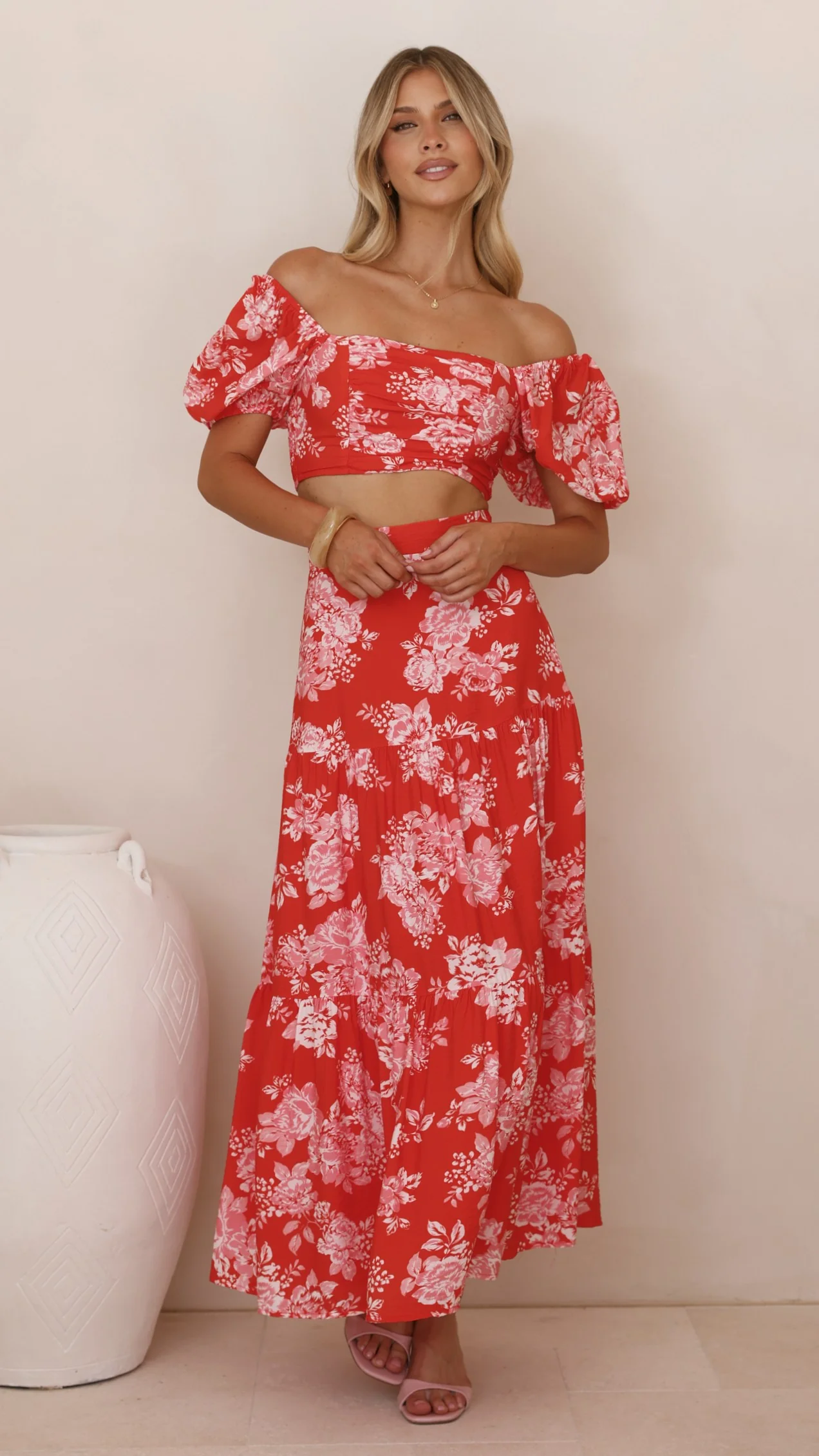Calla Top and Maxi Skirt Set - Red Floral - Image 10