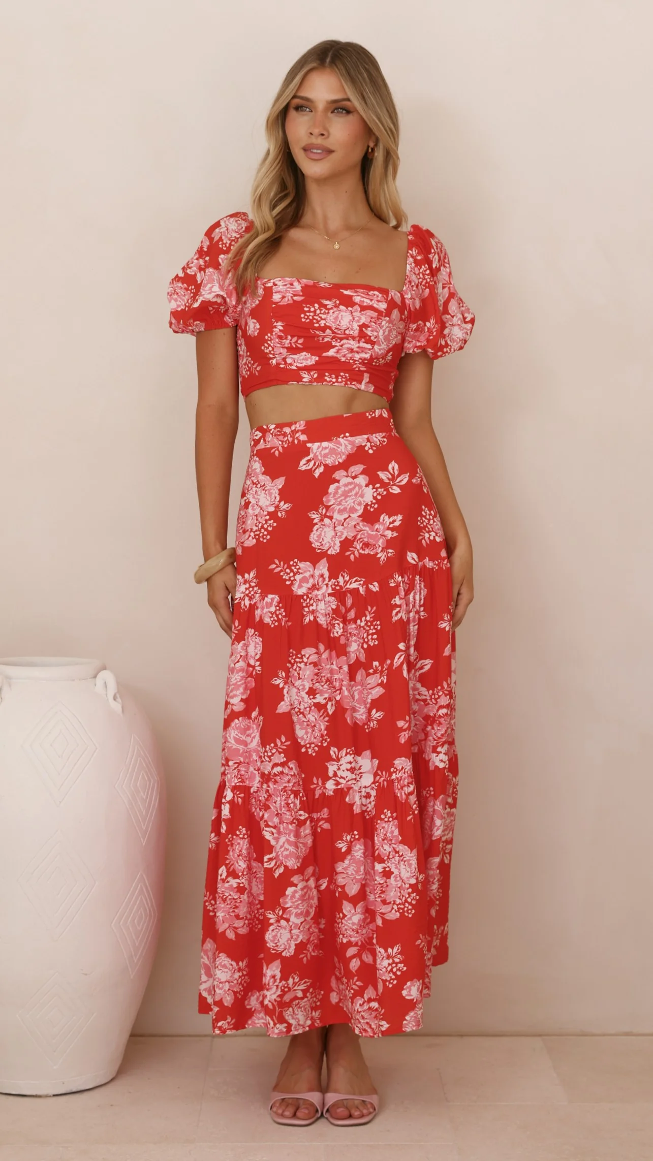 Calla Top and Maxi Skirt Set - Red Floral - Image 12