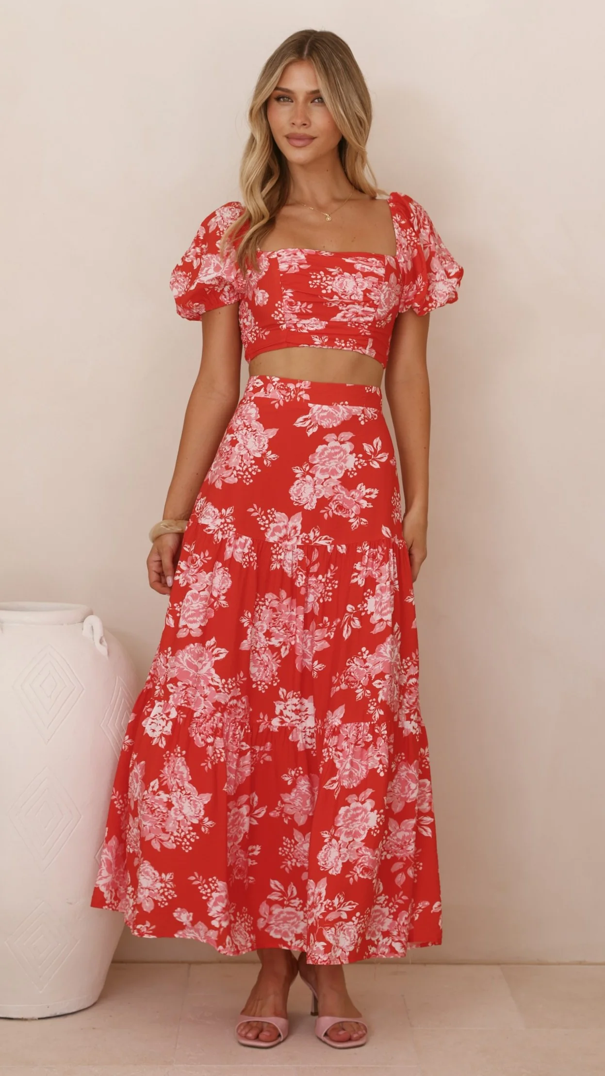 Calla Top and Maxi Skirt Set - Red Floral - Image 13
