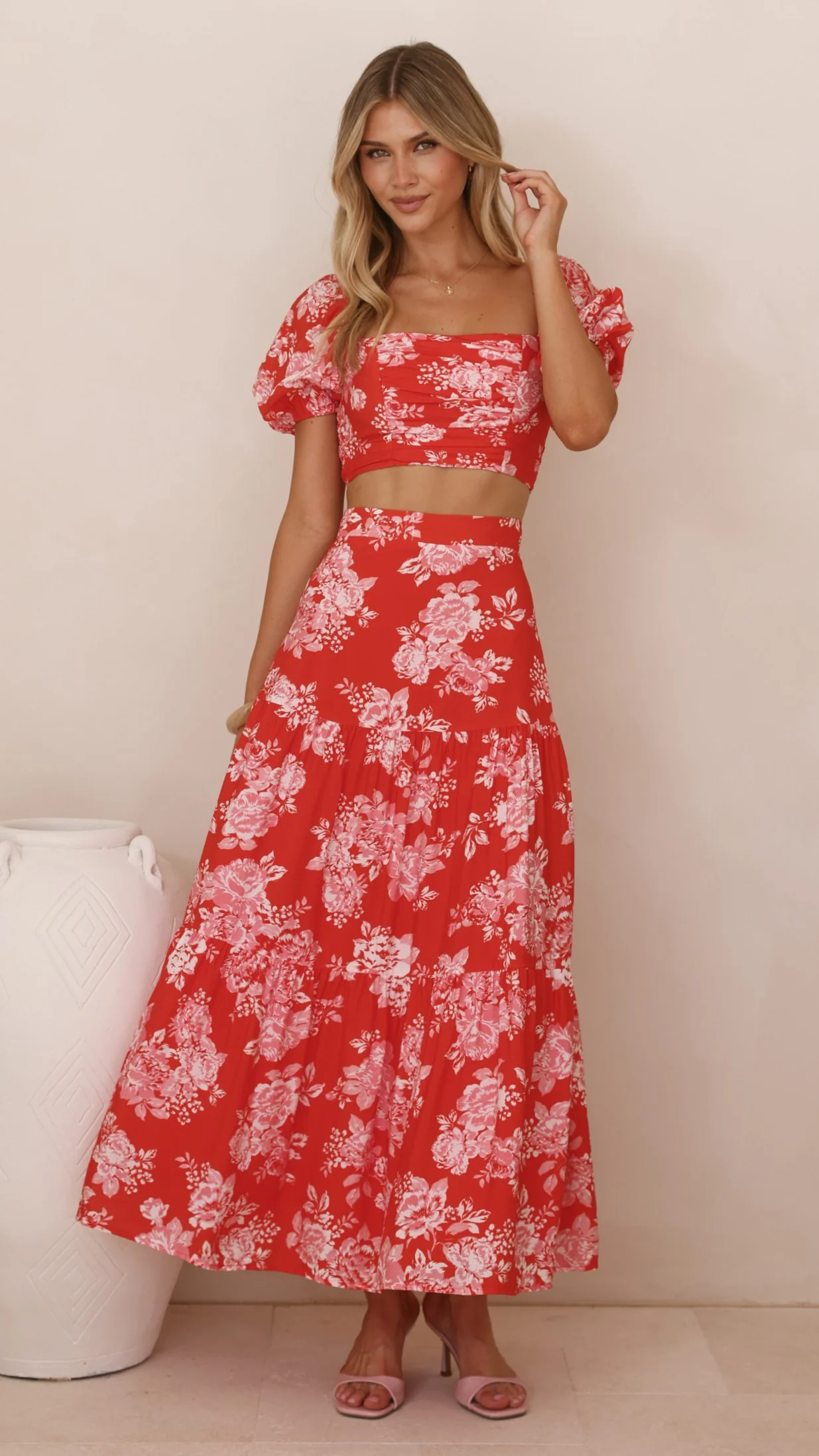 Calla Top and Maxi Skirt Set - Red Floral - Image 15