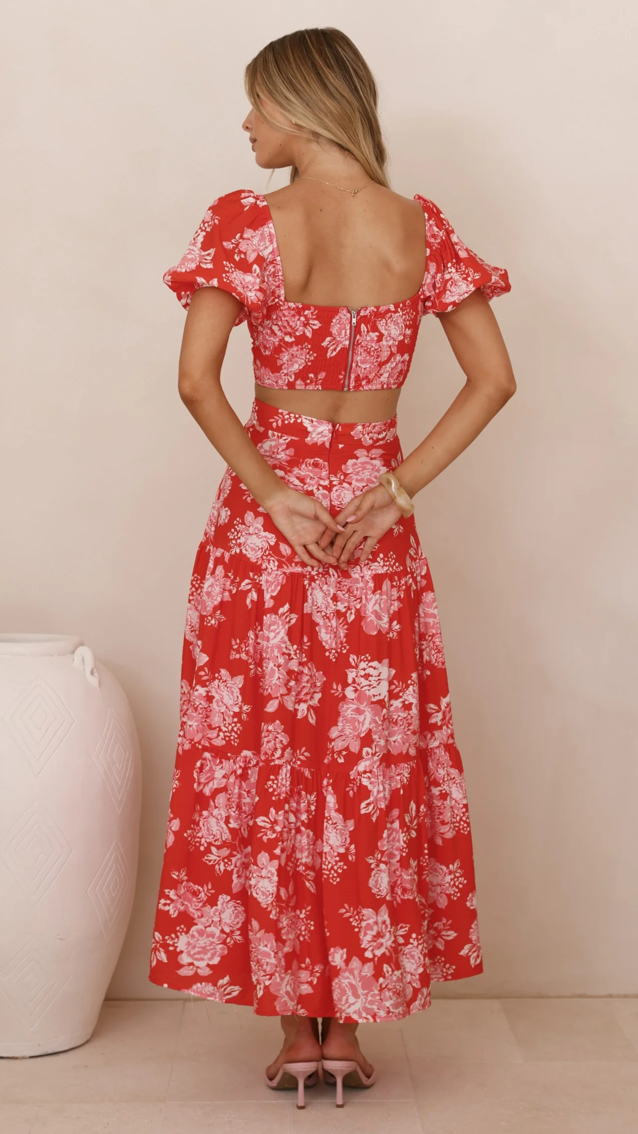 Calla Top and Maxi Skirt Set - Red Floral - Image 2