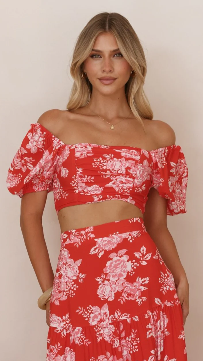 Calla Top and Maxi Skirt Set - Red Floral - Image 3