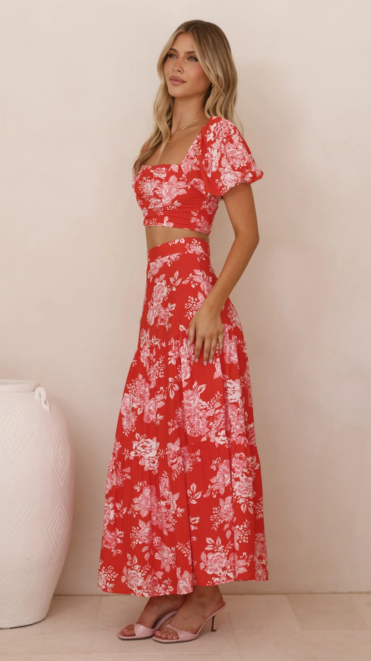 Calla Top and Maxi Skirt Set - Red Floral - Image 5