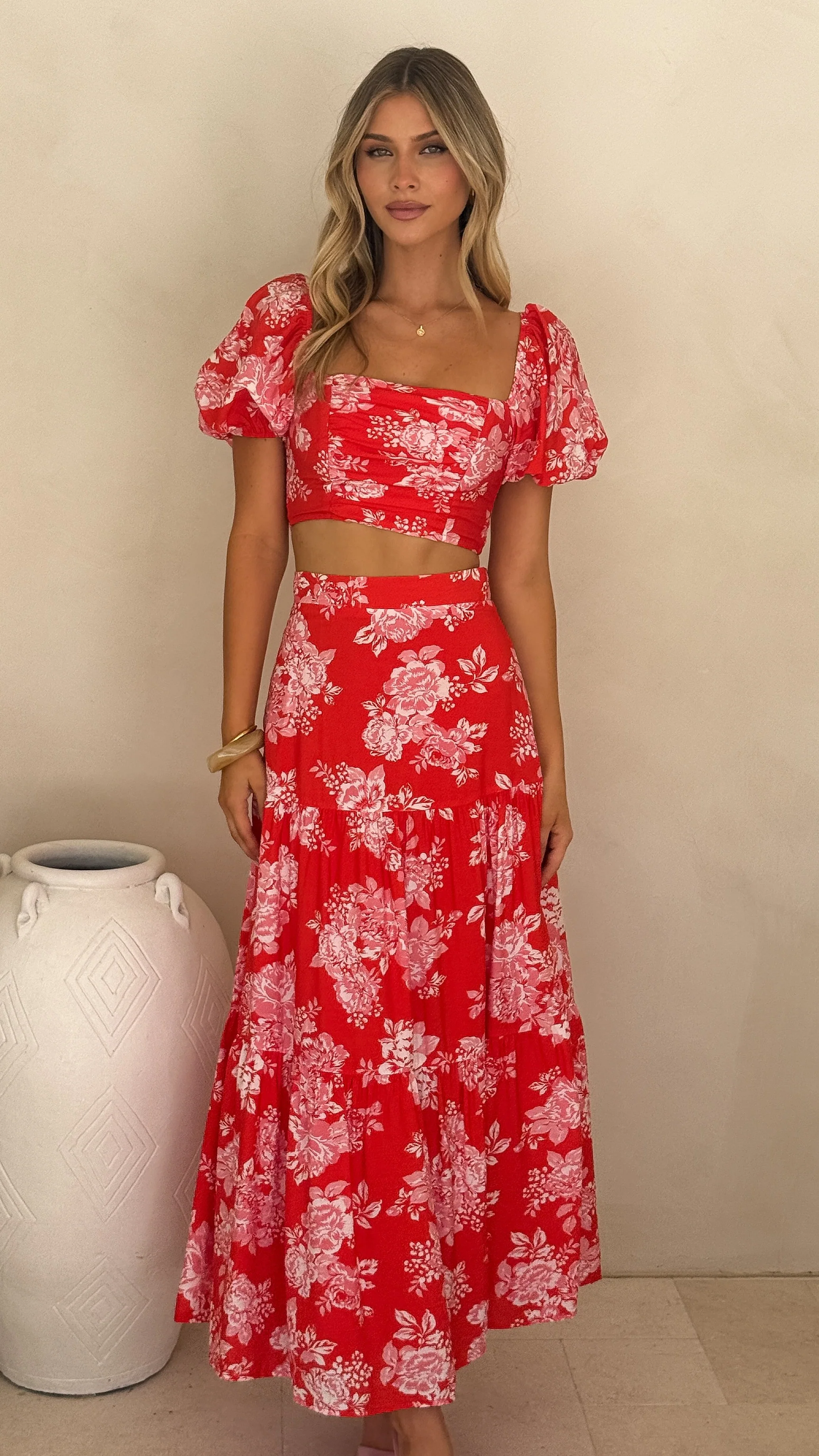 Calla Top and Maxi Skirt Set - Red Floral - Image 6