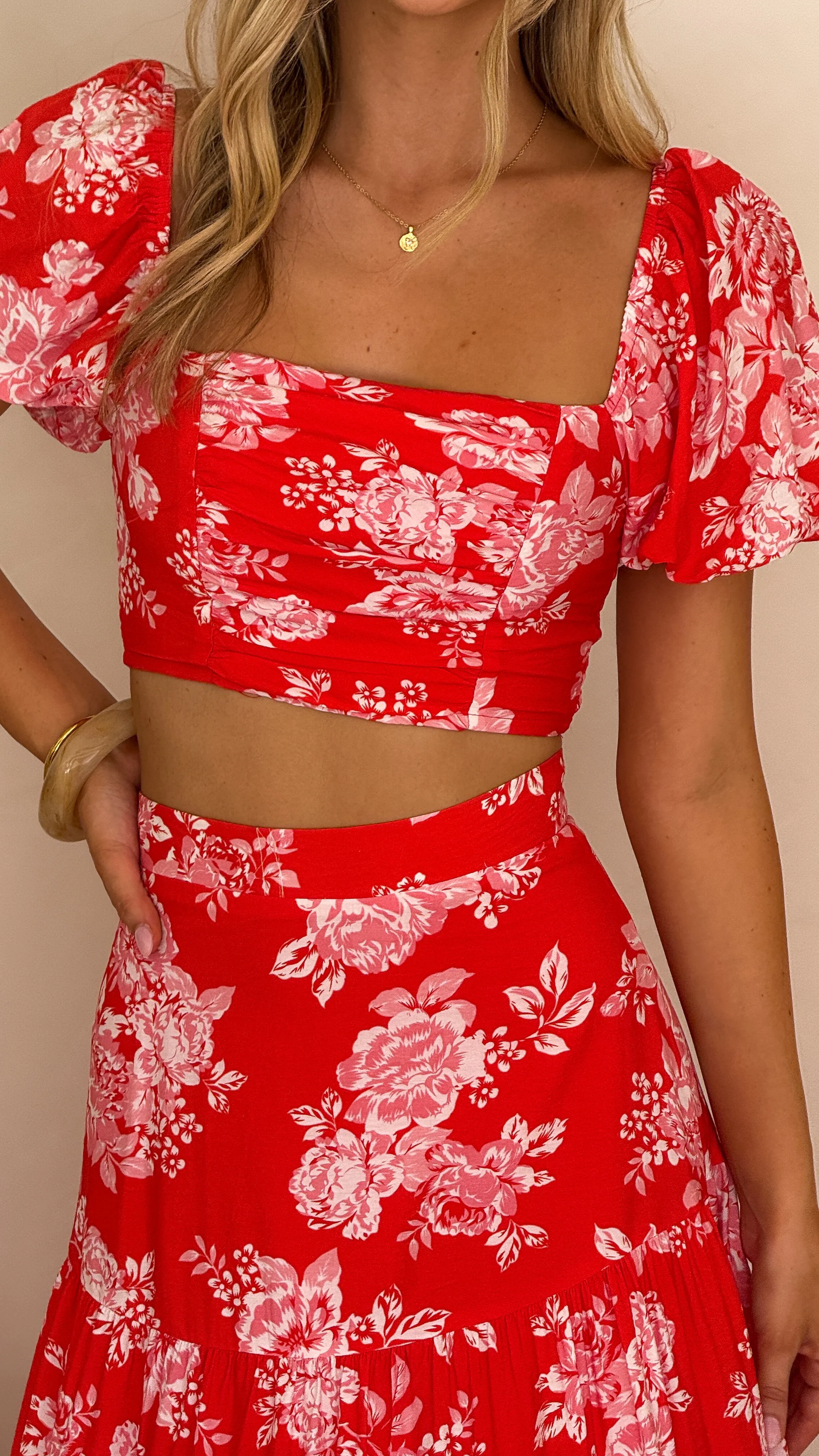 Calla Top and Maxi Skirt Set - Red Floral - Image 7