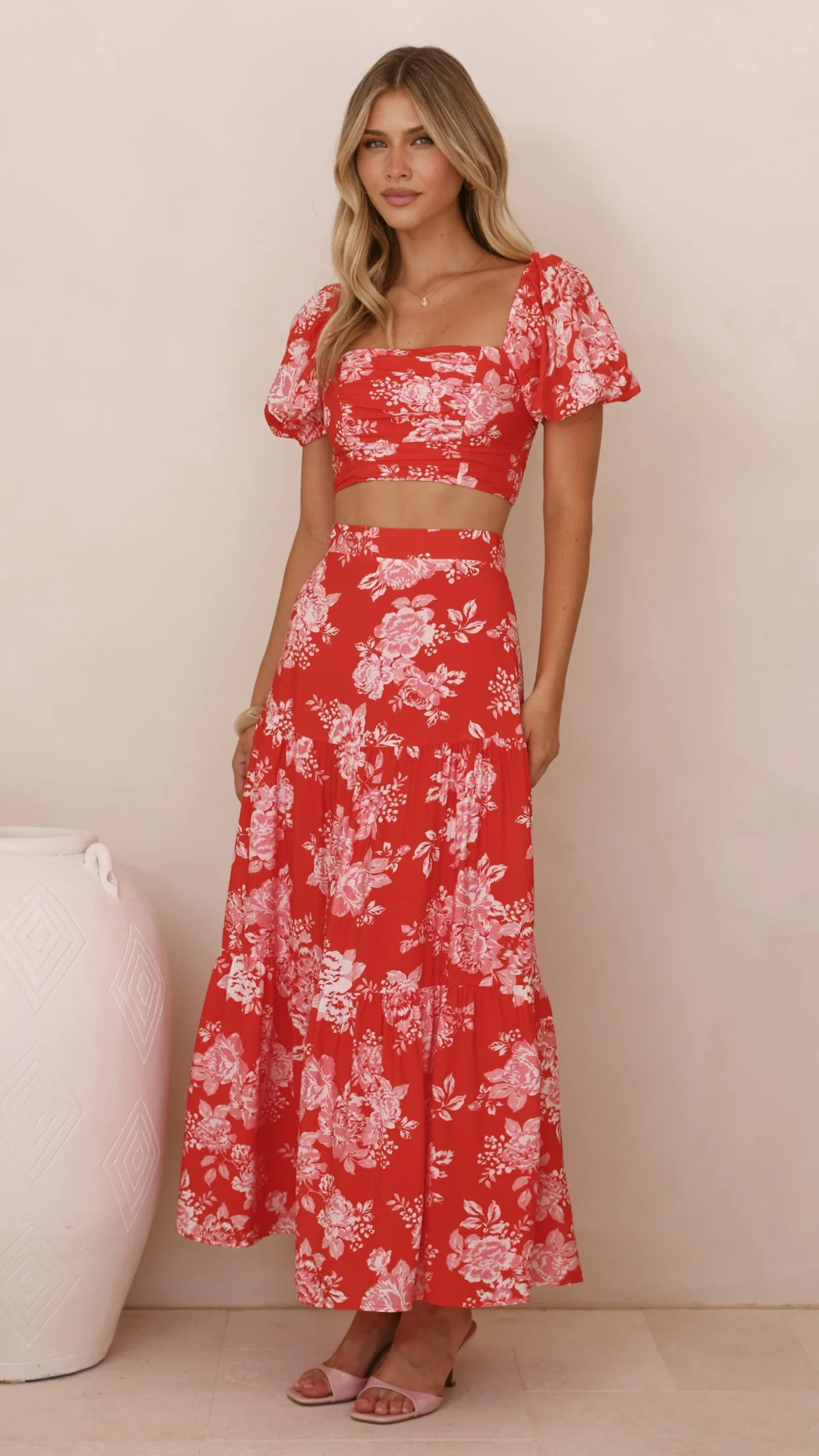 Calla Top and Maxi Skirt Set - Red Floral - Image 8