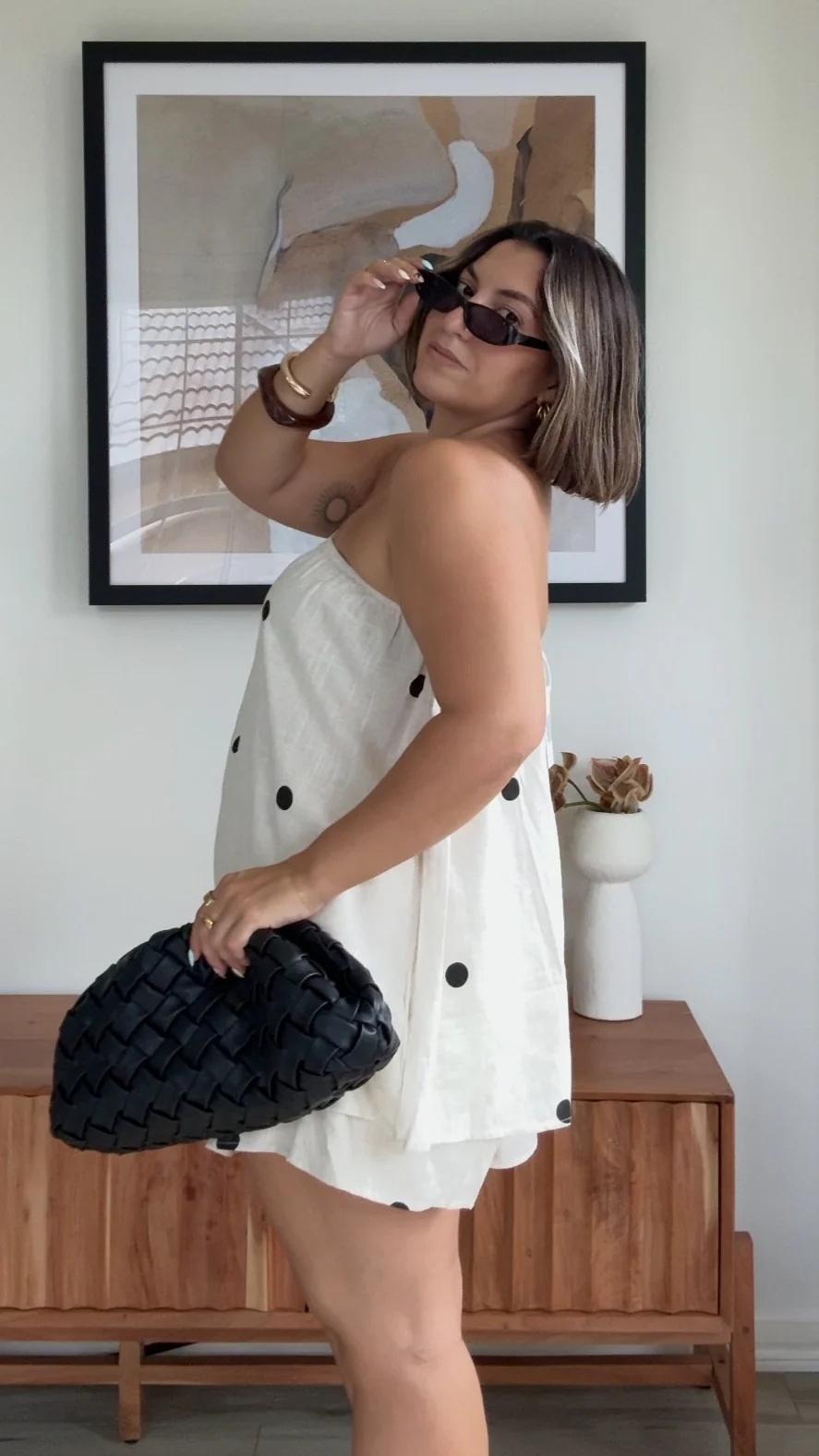 Calliope Strapless Top and Shorts Set - Oat/Black Polka Dot - Image 14