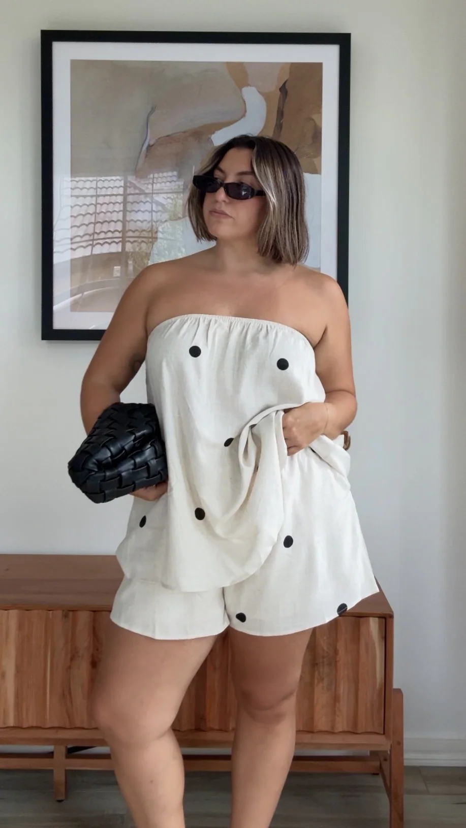 Calliope Strapless Top and Shorts Set - Oat/Black Polka Dot - Image 15