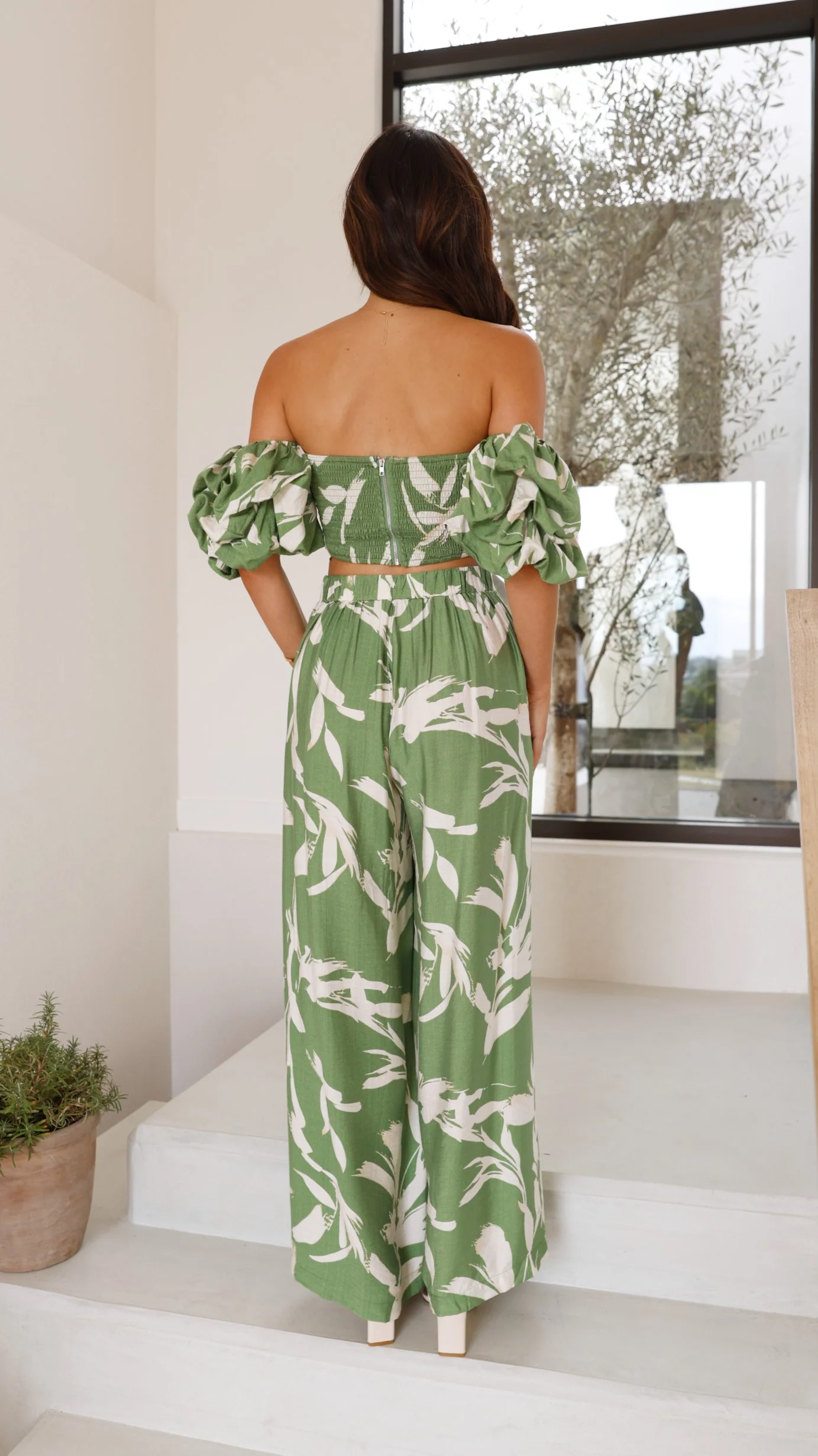 Callison Crop Top and Pants Set - Green Print - Image 19