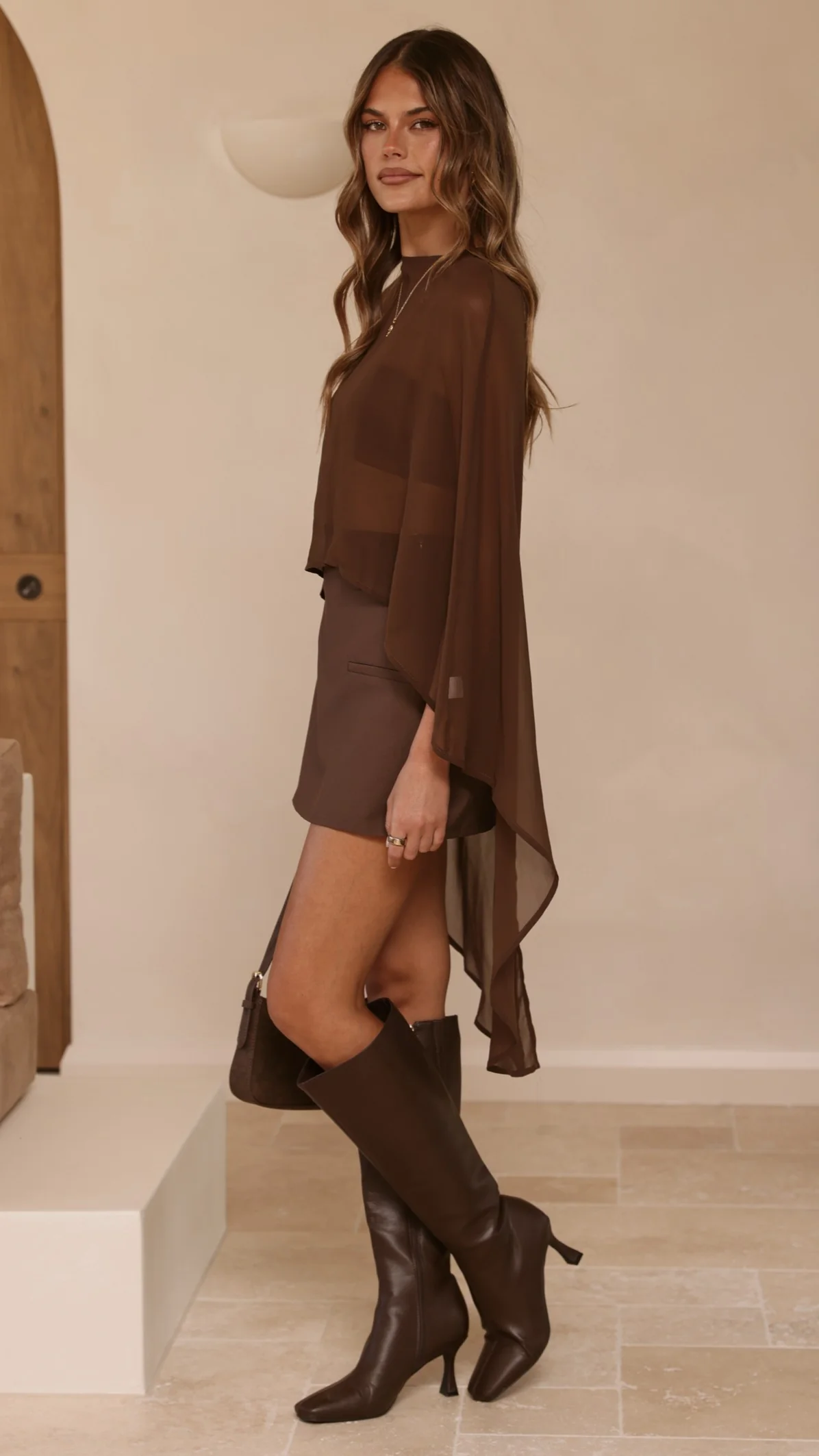 Carey Sheer Cape Poncho - Brown - Image 10