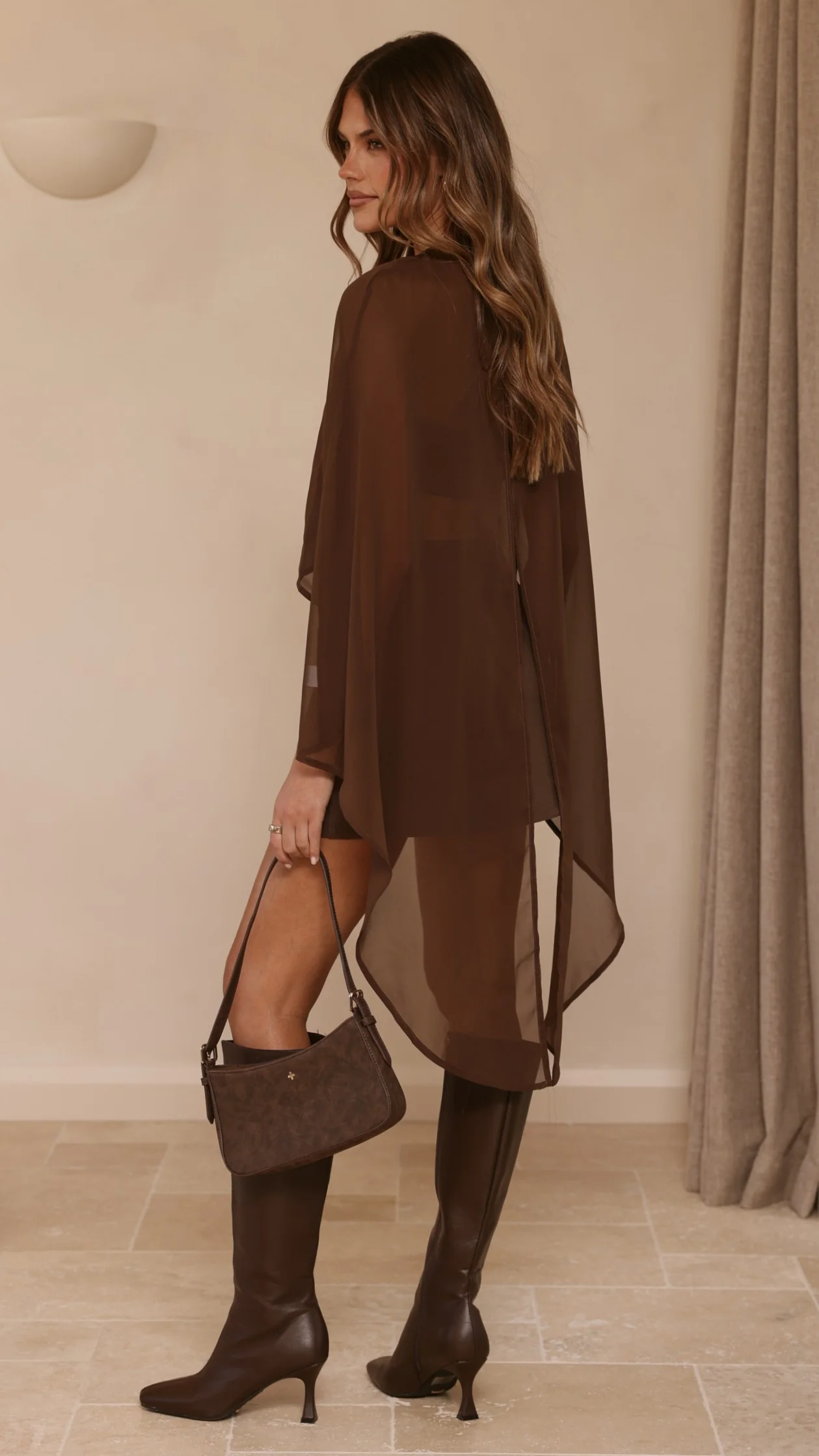 Carey Sheer Cape Poncho - Brown - Image 2