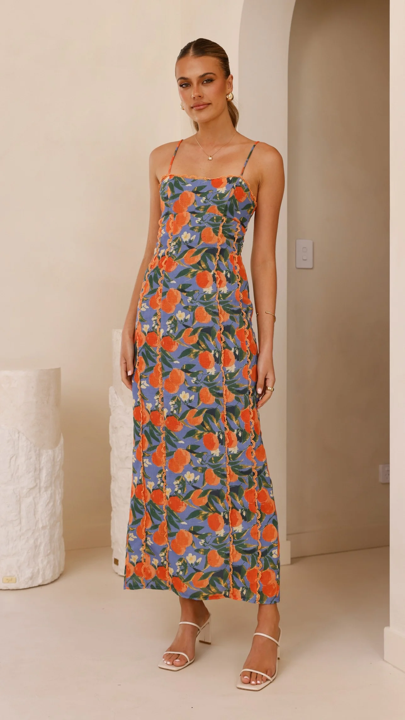 Carlia Midi Dress - Orange Print - Image 3