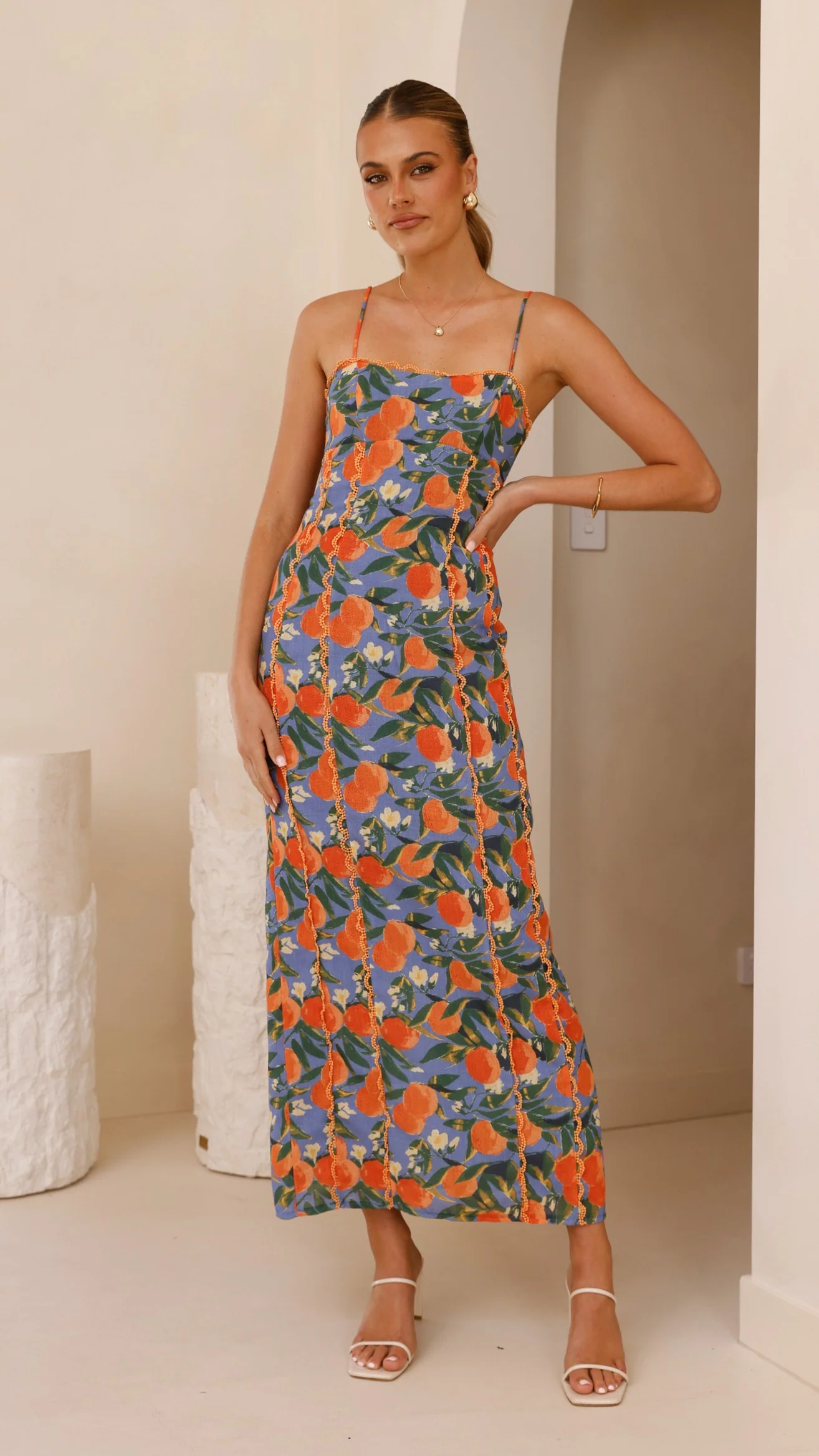 Carlia Midi Dress - Orange Print - Image 5