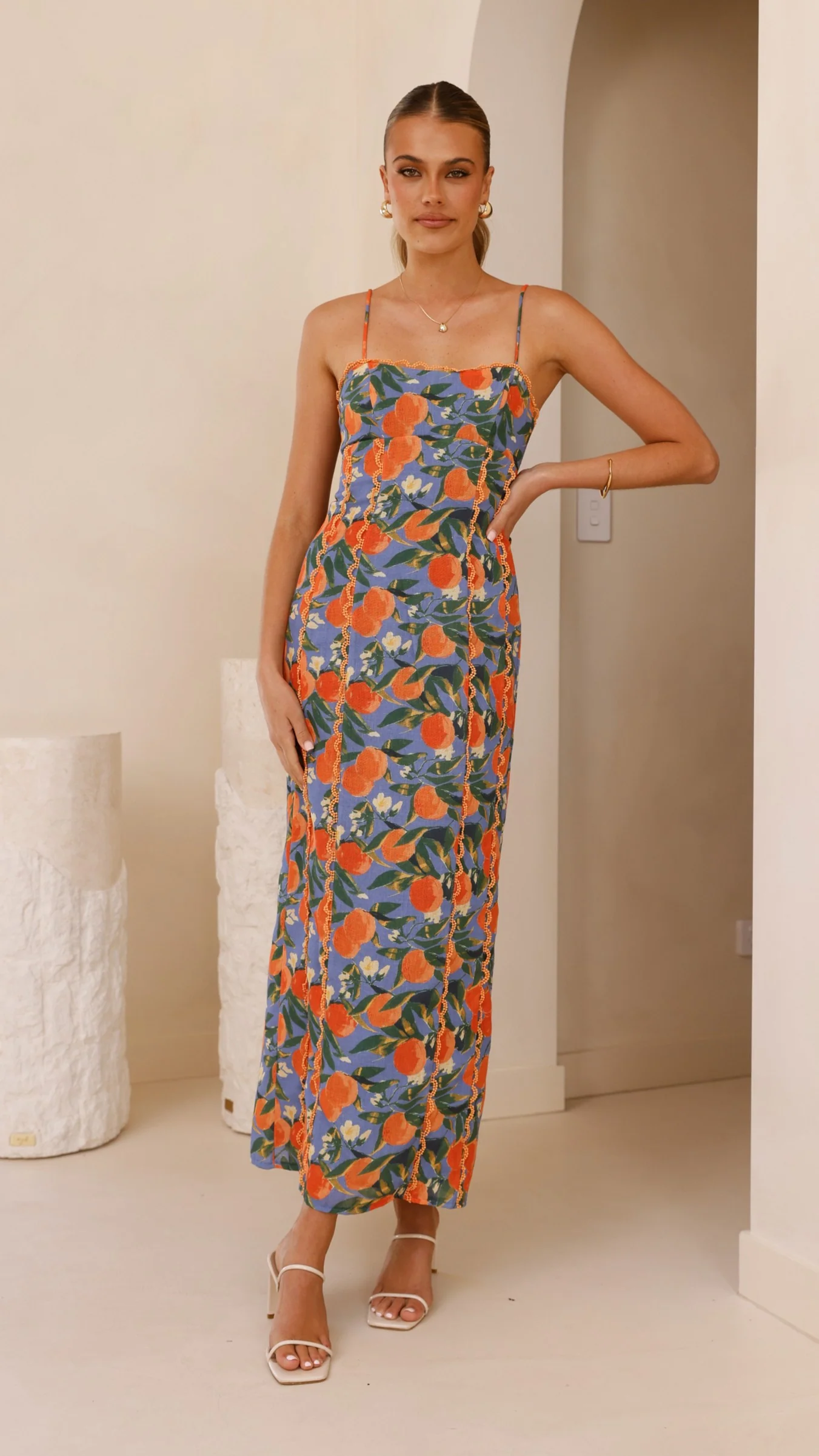 Carlia Midi Dress - Orange Print - Image 7