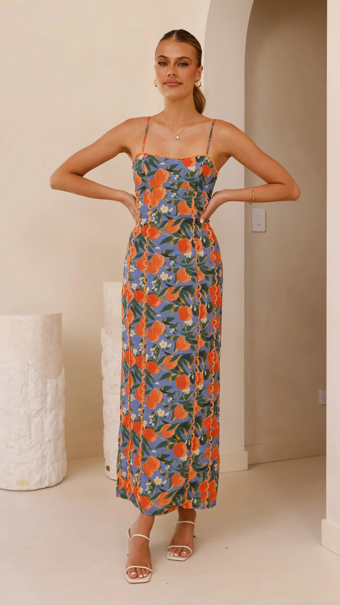 Carlia Midi Dress - Orange Print - Image 8