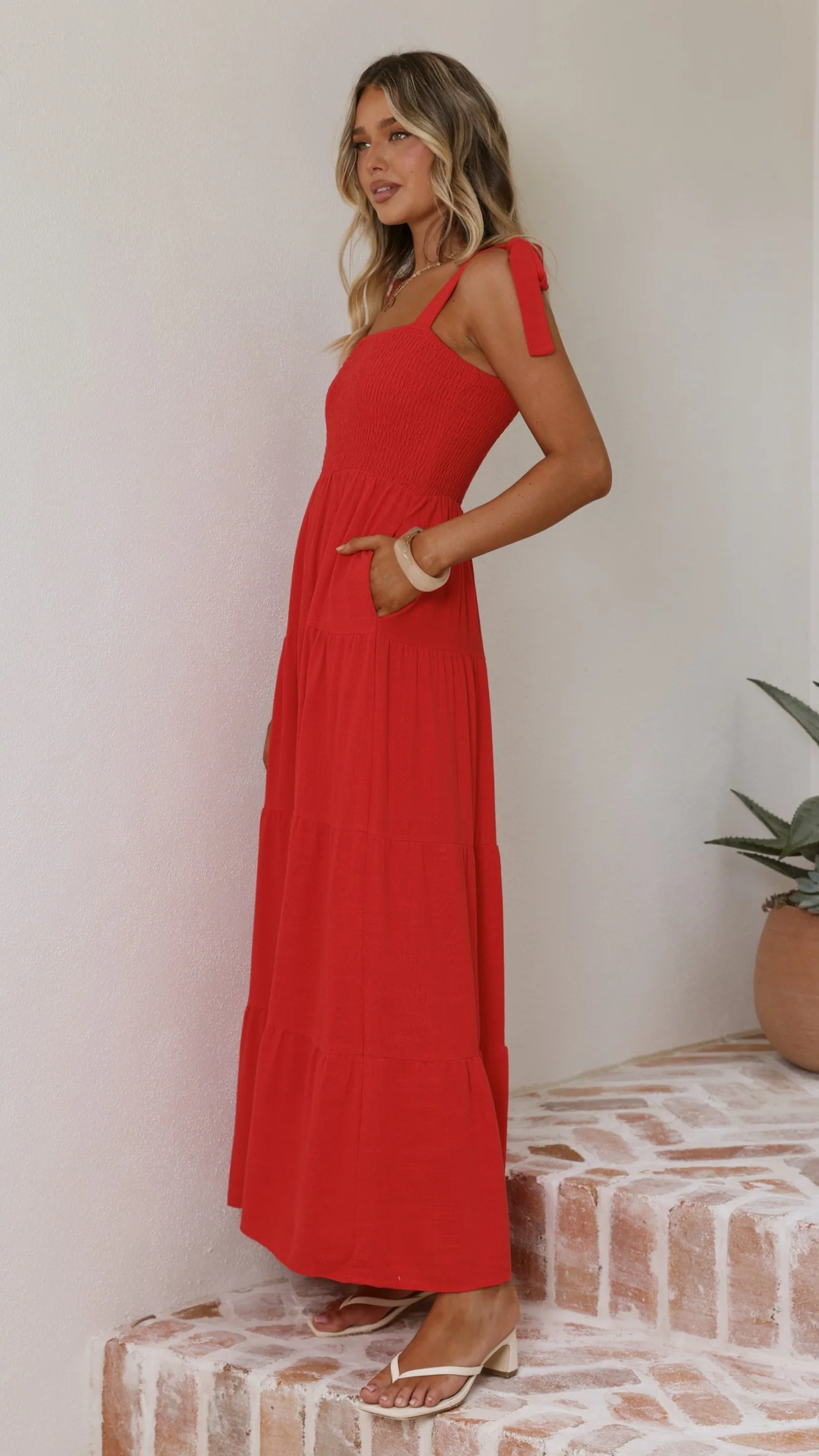 Carlina Tiered Maxi Dress - Red - Image 4