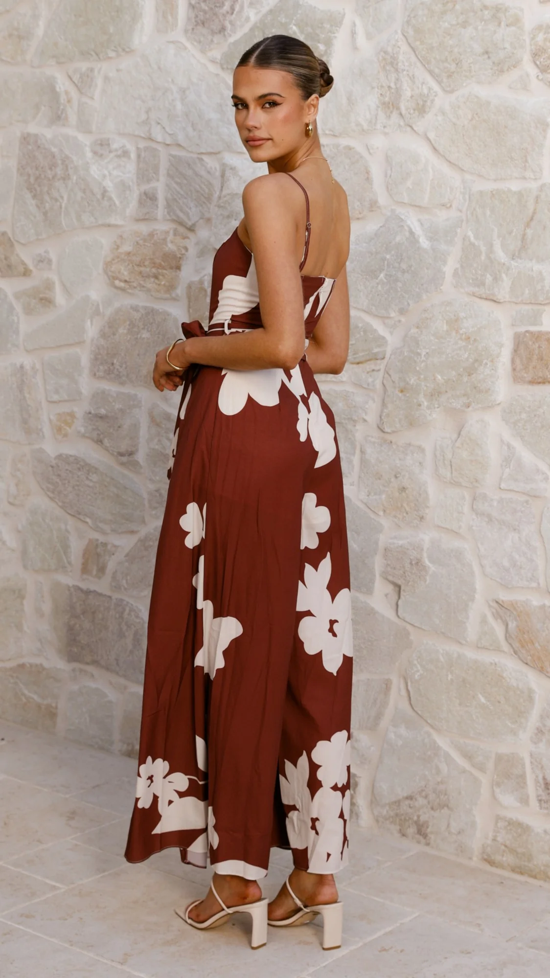Carson Front Split Strapless Jumpsuit - Merlot Floral - Image 5