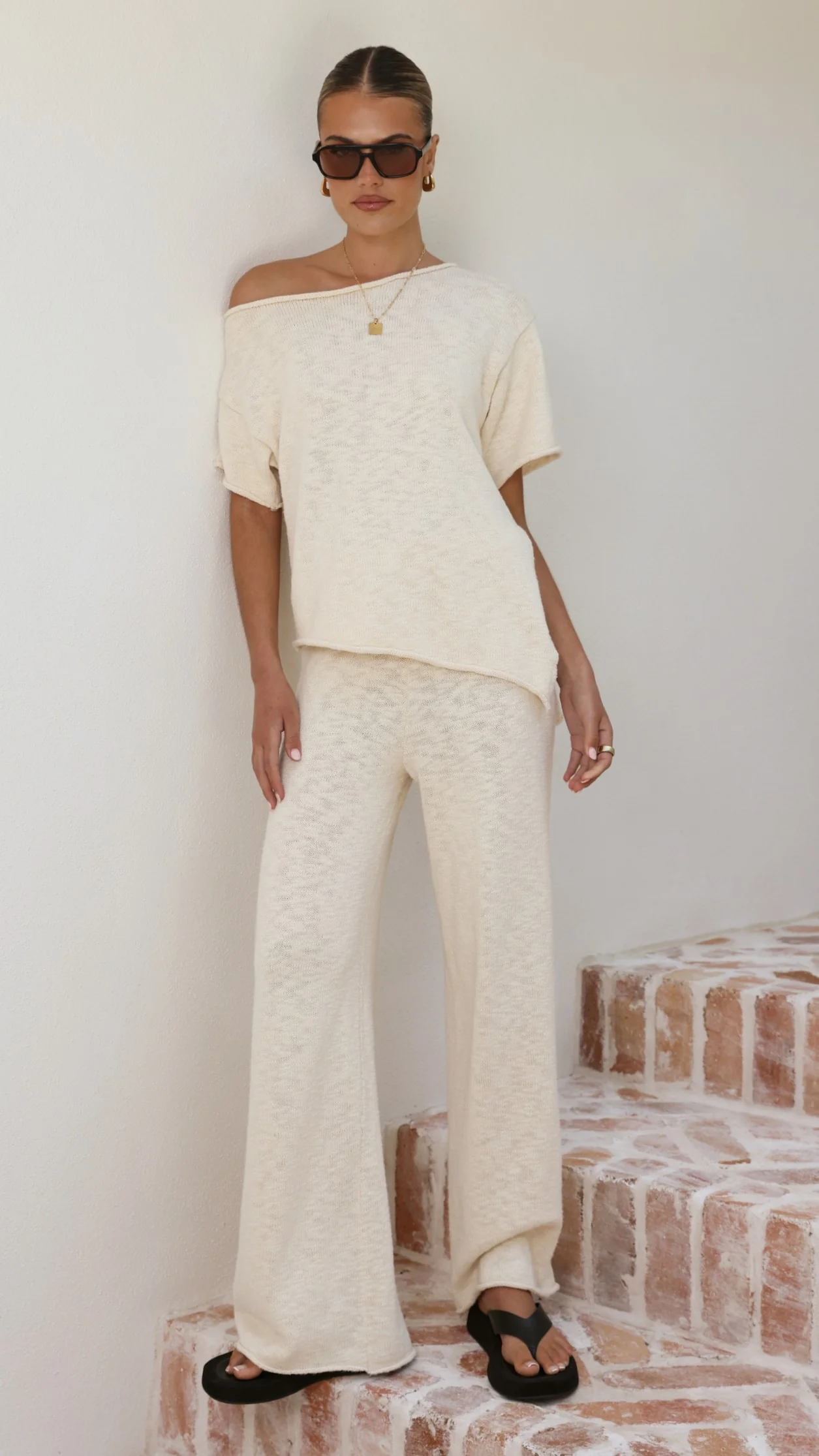 Cascadia Off Shoulder T-Shirt - Cream - Image 4