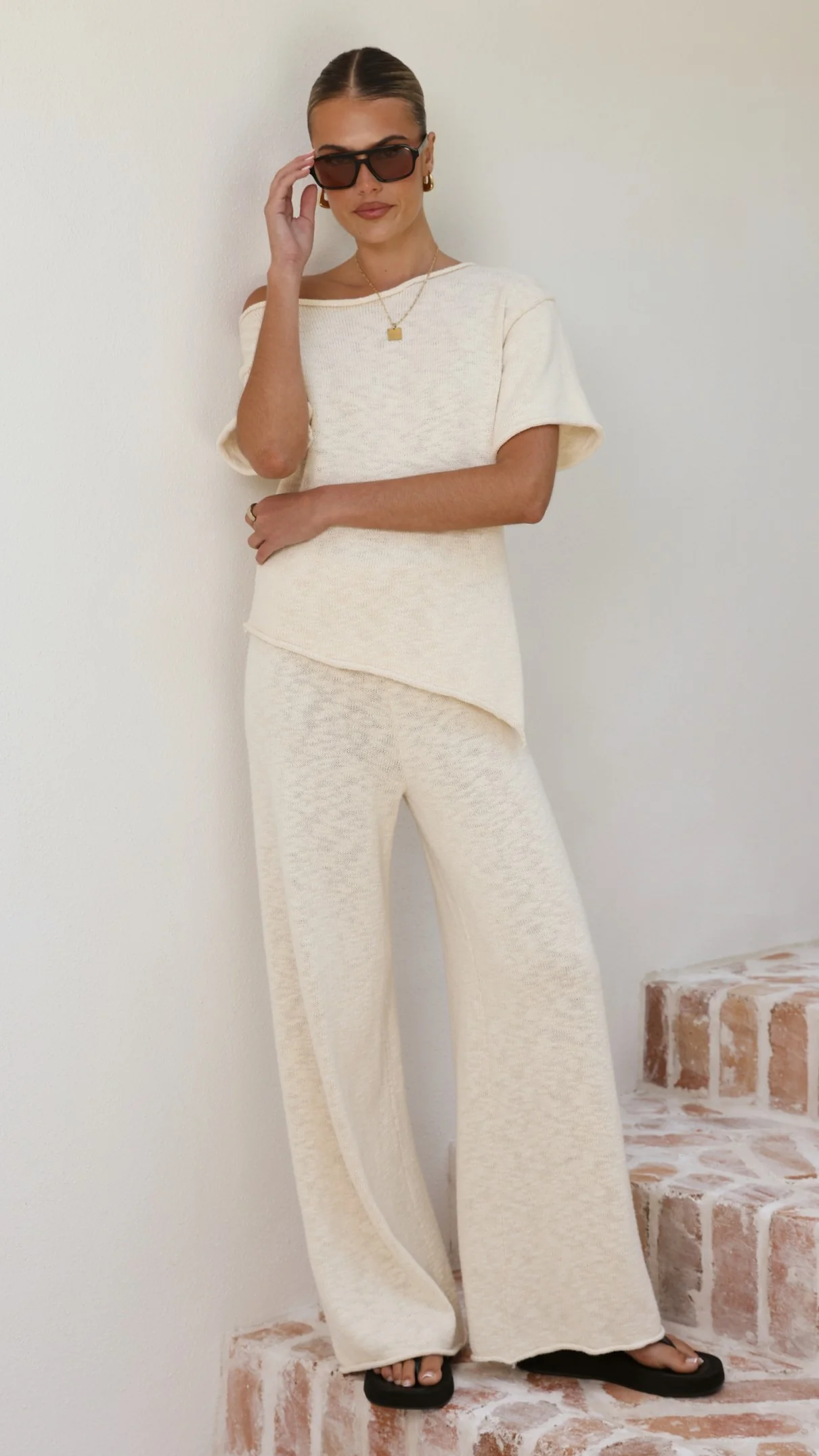 Cascadia Off Shoulder T-Shirt - Cream - Image 5