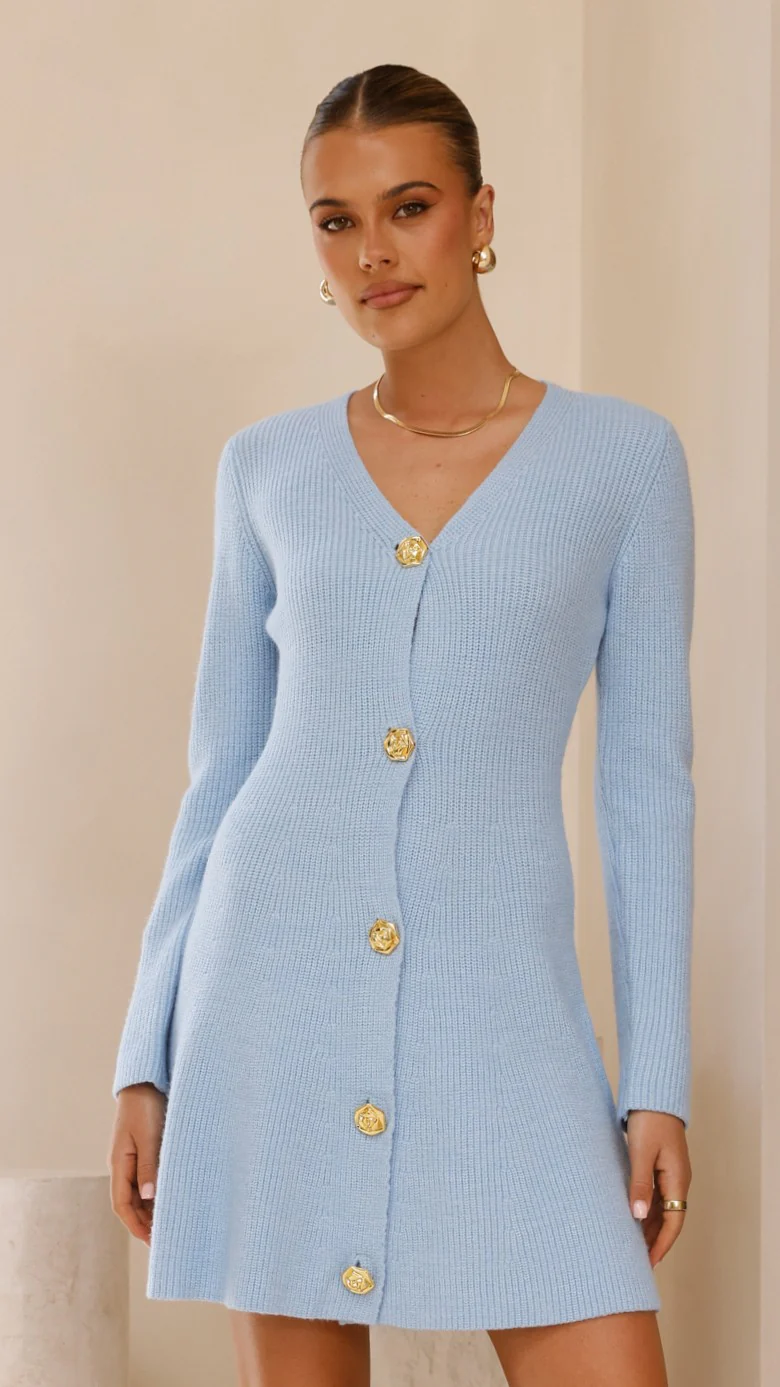 Catarina Long Sleeve Mini Dress - Blue - Image 3