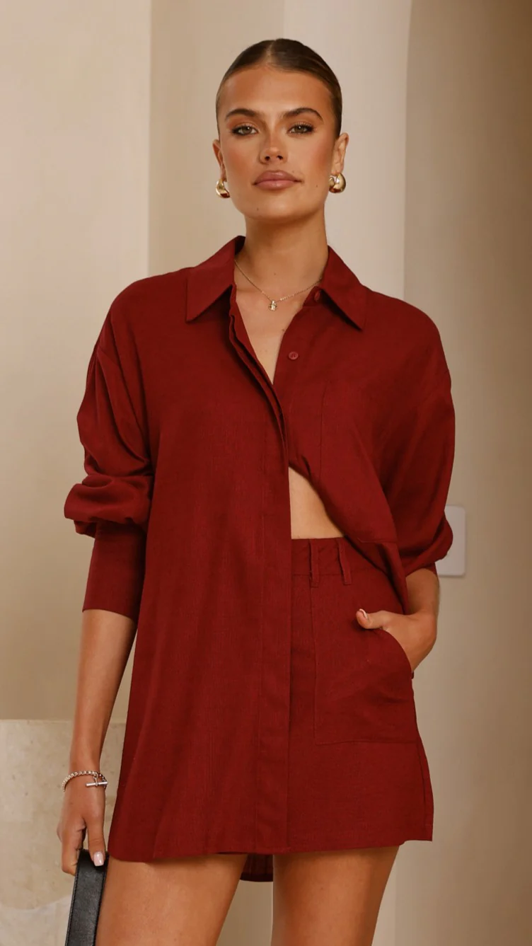 Charla Mini Skort - Burgundy - Image 11