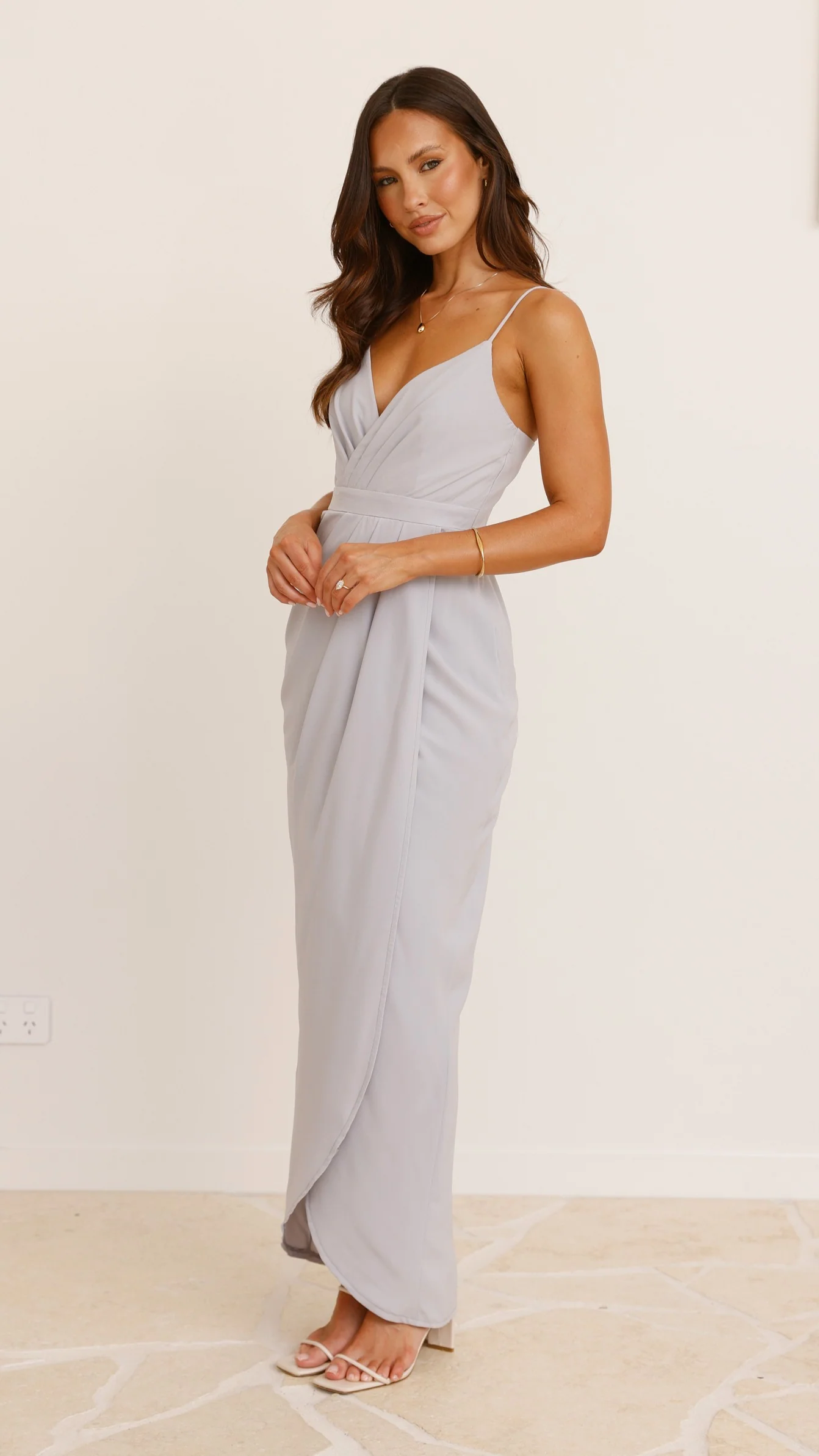 Charlotte Draped Maxi Dress - Silver - Image 7