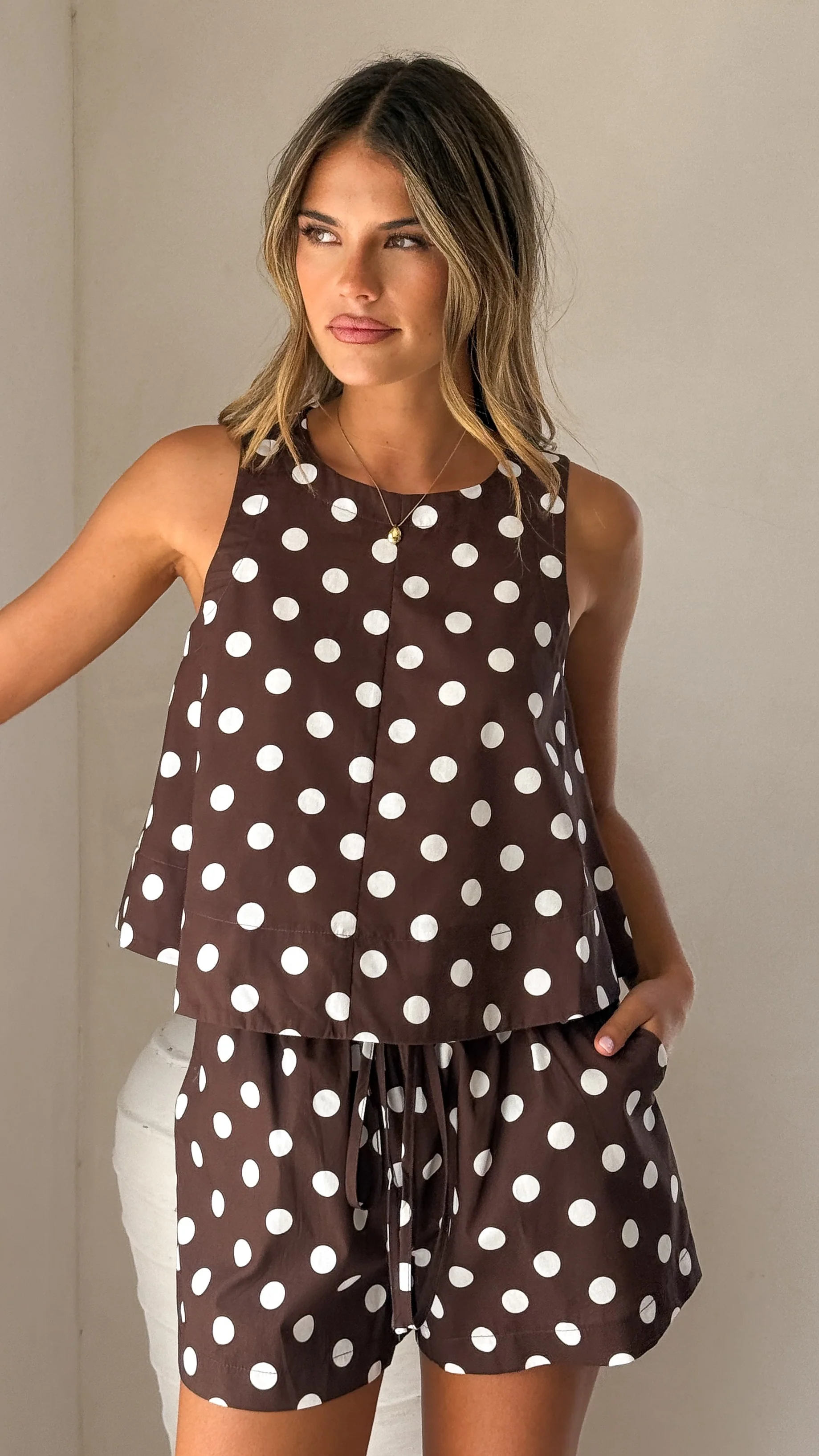 Charmain Top - Chocolate/White Polka Dot - Image 4