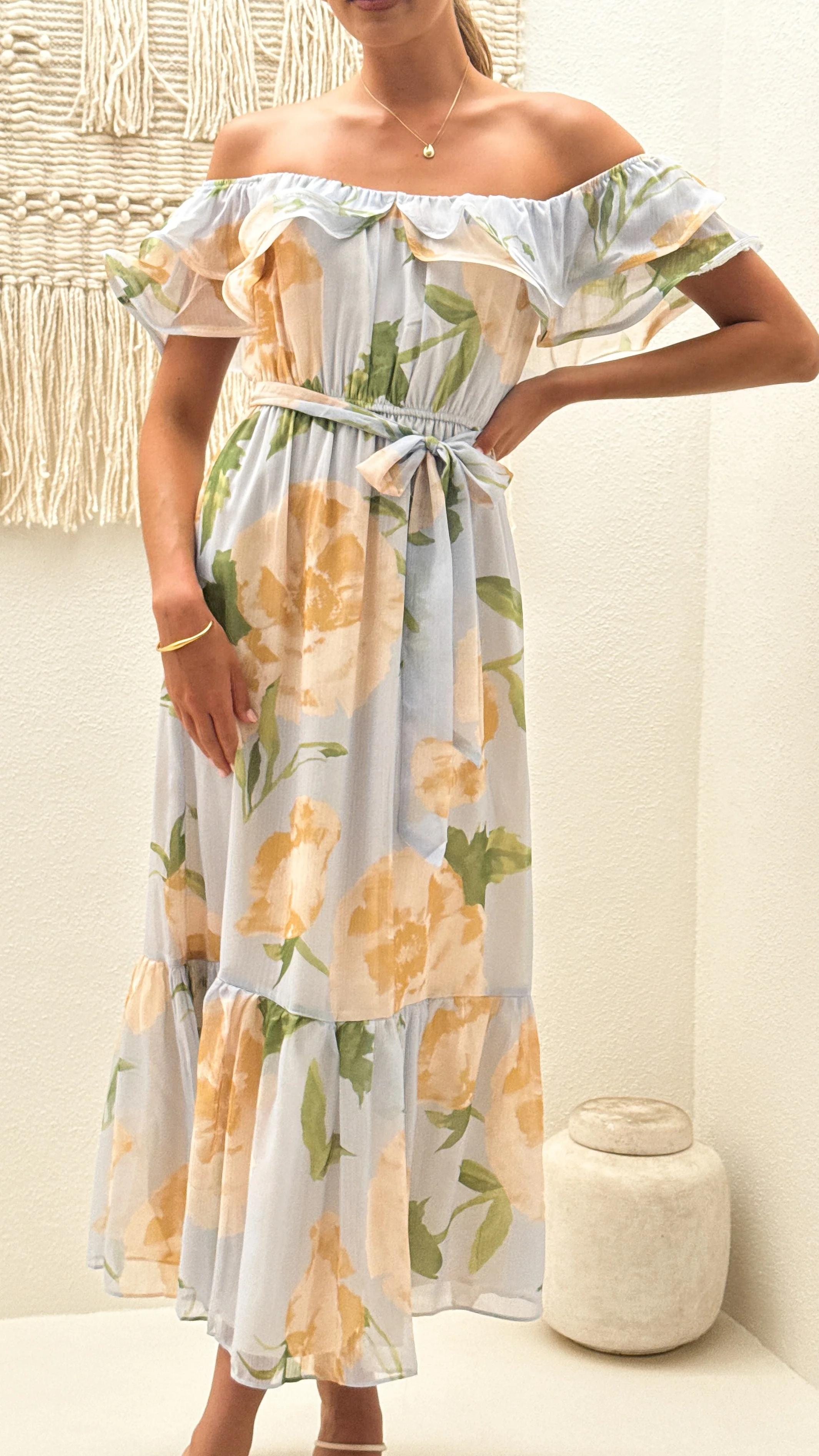 Chase Off Shoulder Maxi Dress - Blue/Peach Floral - Image 5