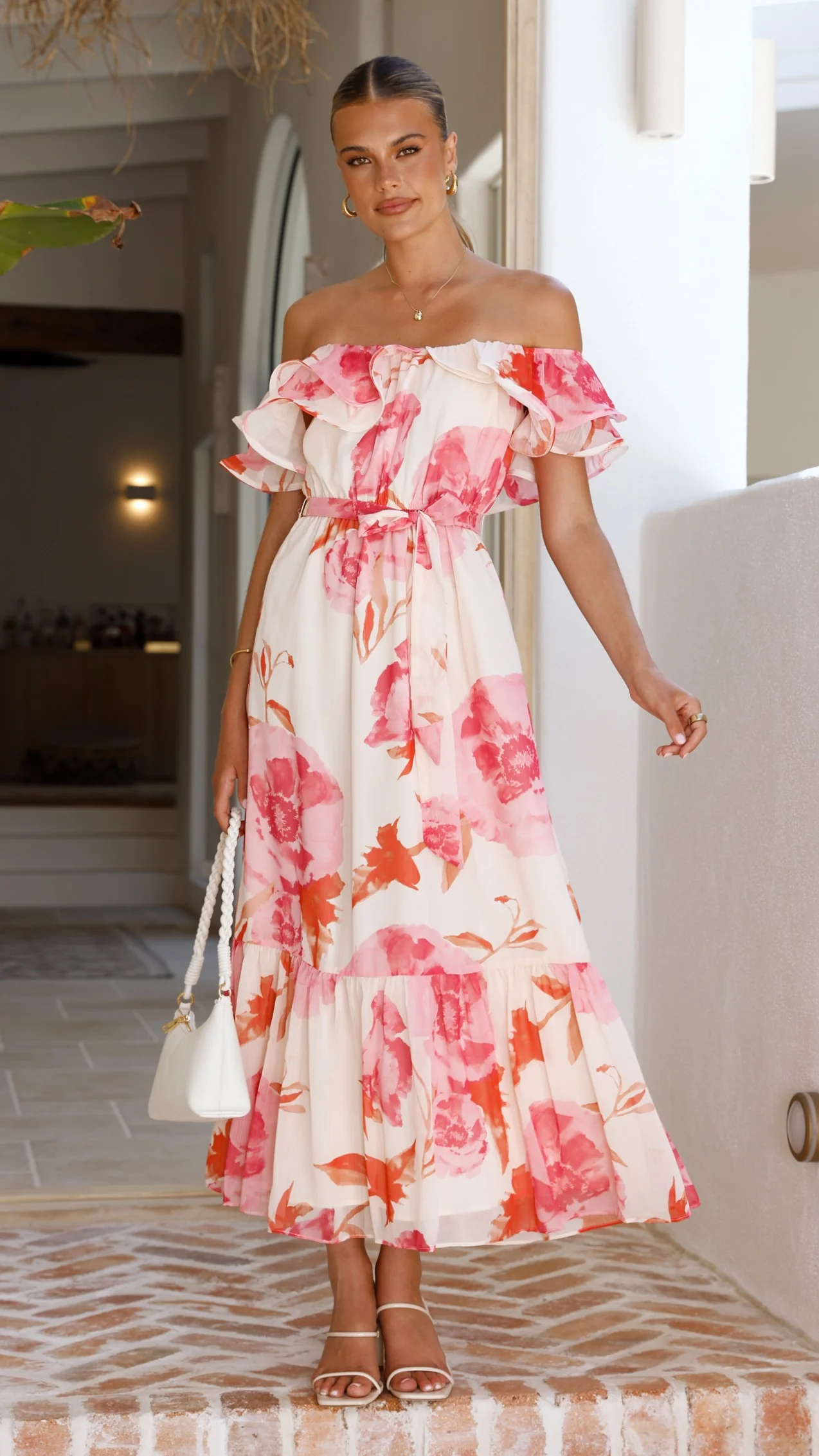 Chase Off Shoulder Maxi Dress- Pink Floral - Image 3