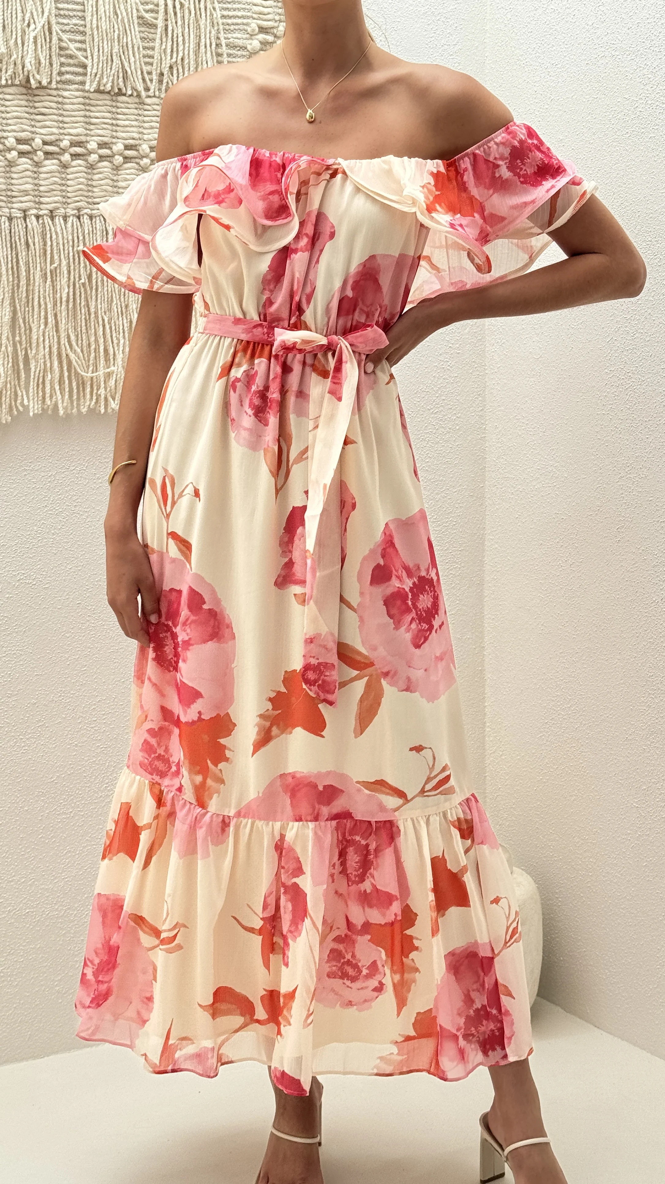 Chase Off Shoulder Maxi Dress- Pink Floral - Image 5