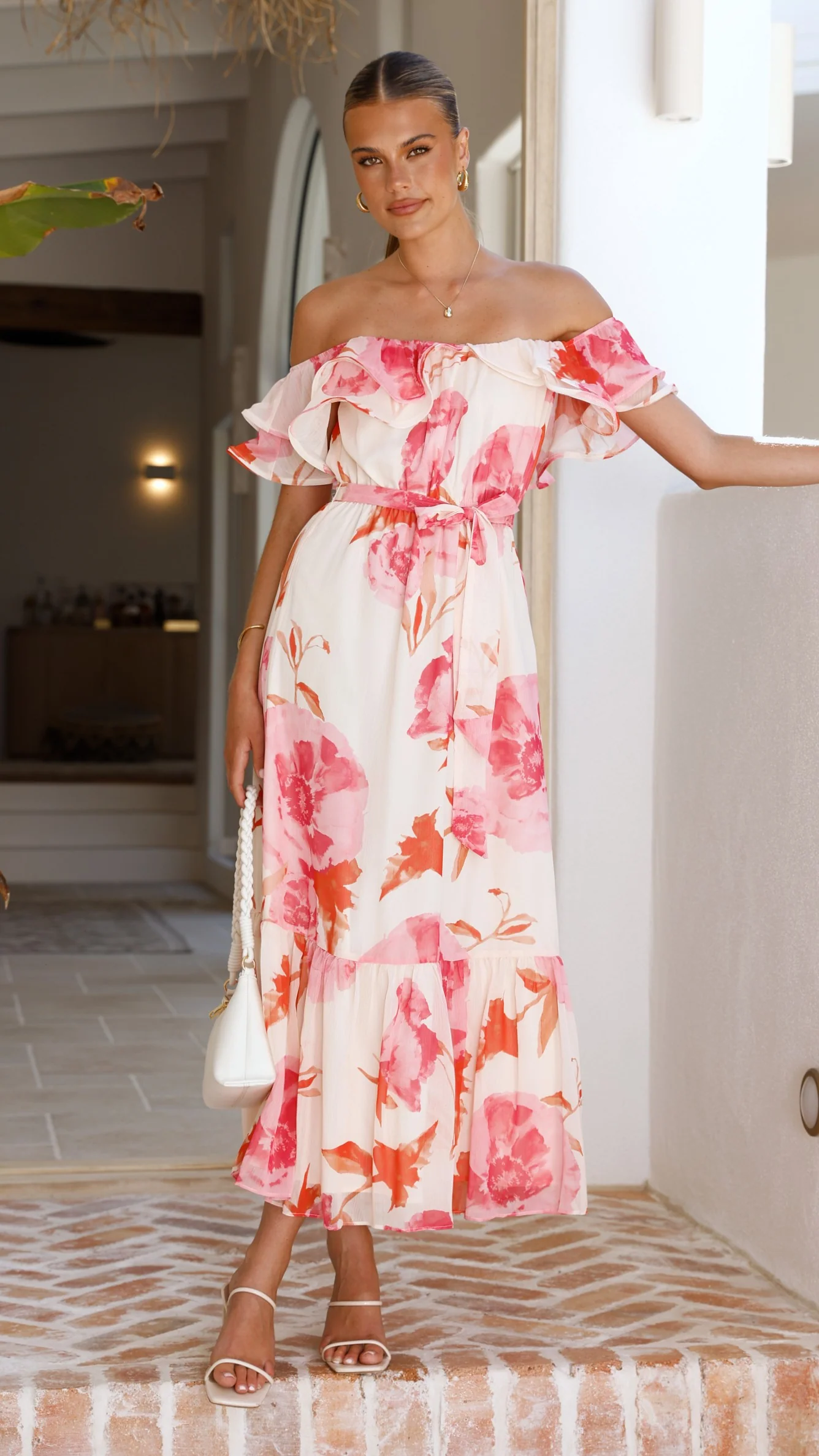 Chase Off Shoulder Maxi Dress- Pink Floral - Image 6