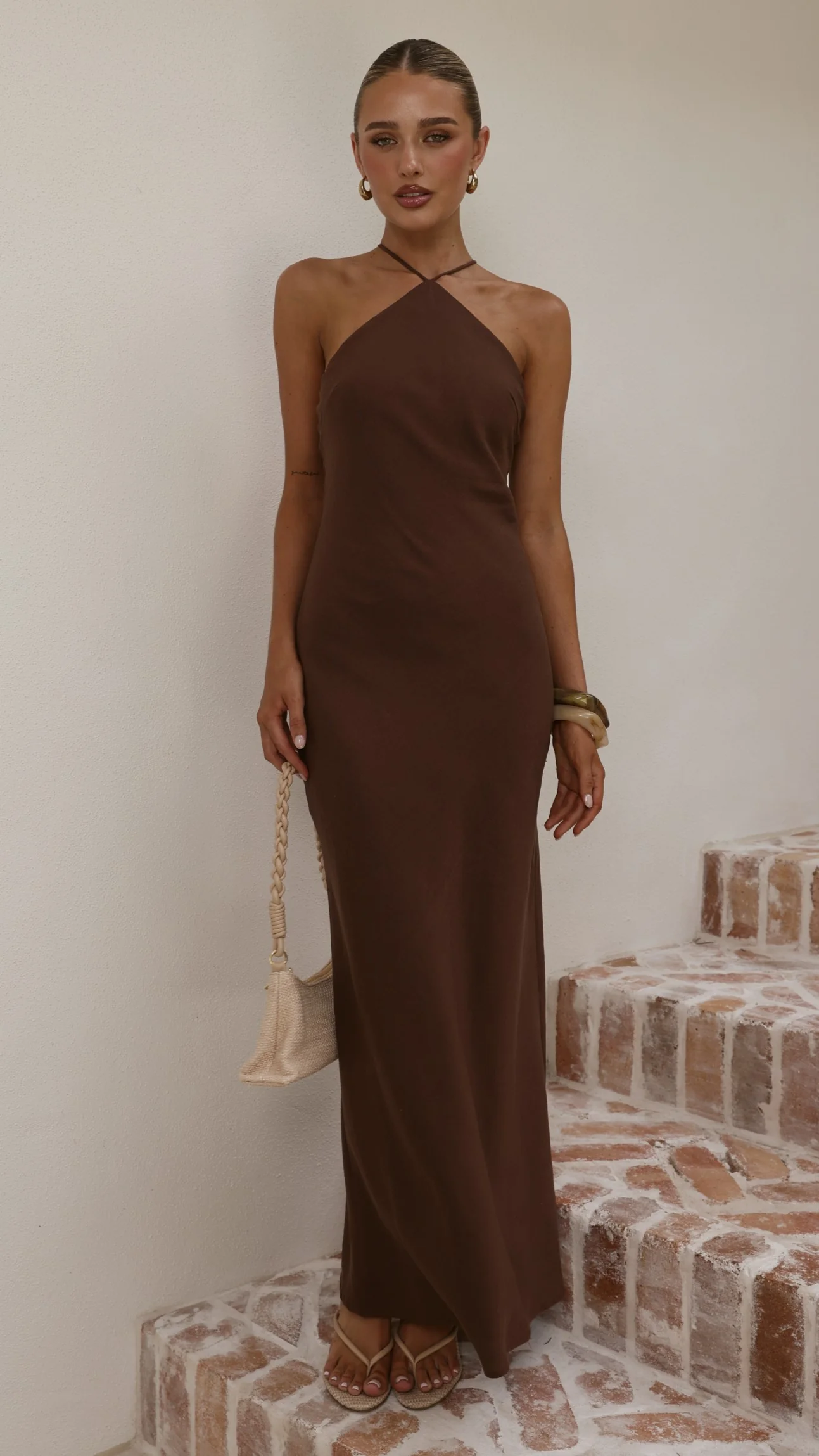 Chiara Linen Maxi Dress - Chocolate - Image 8