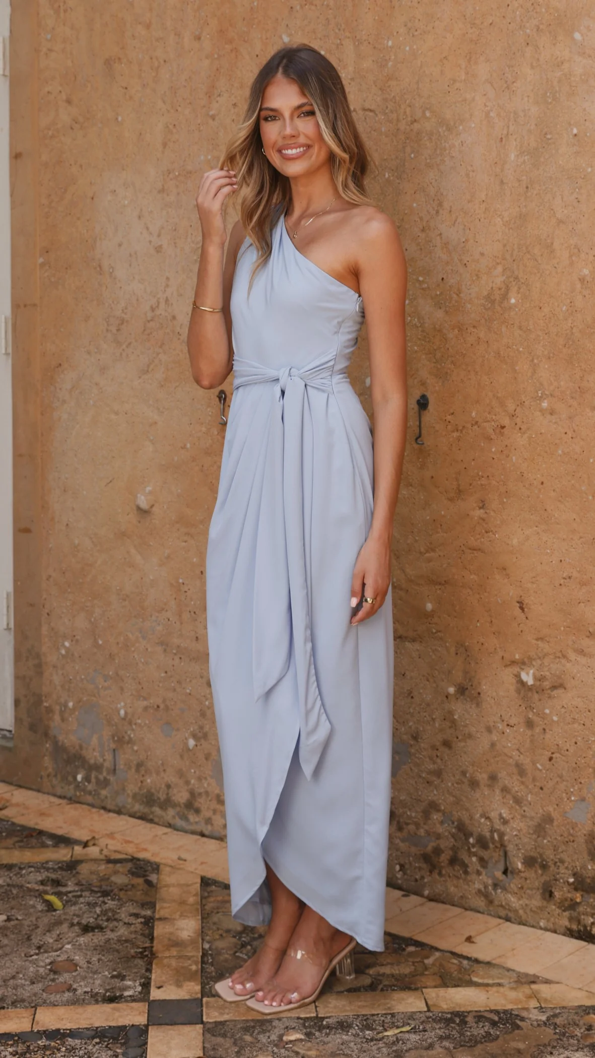 Clara One Shoulder Maxi Dress - Blue - Image 4