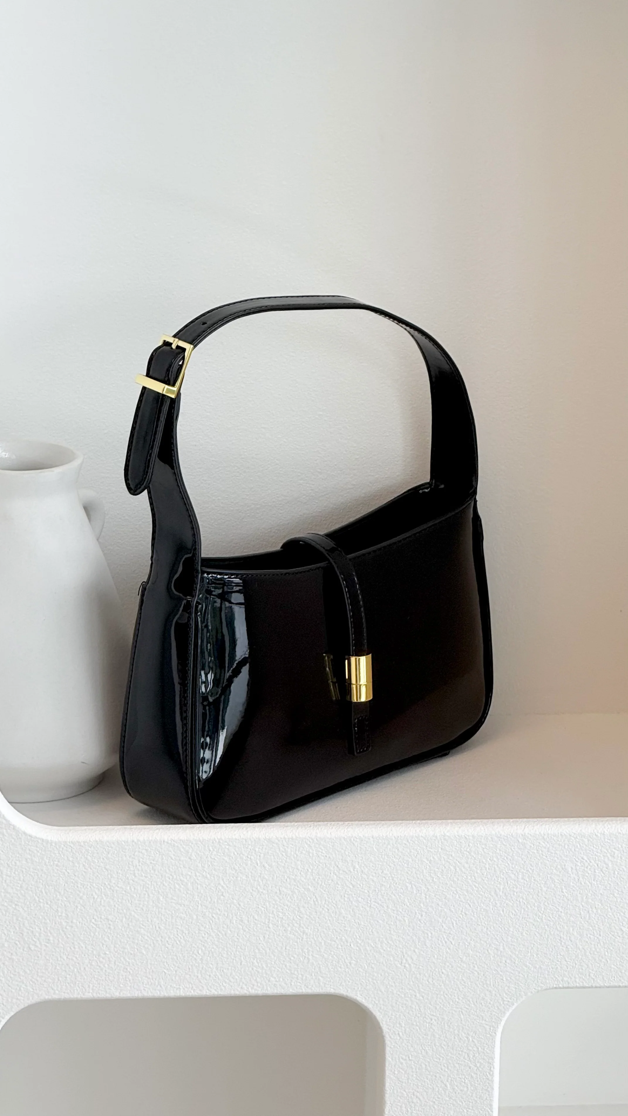 Clara Shoulder Bag - Black Patent - Image 6