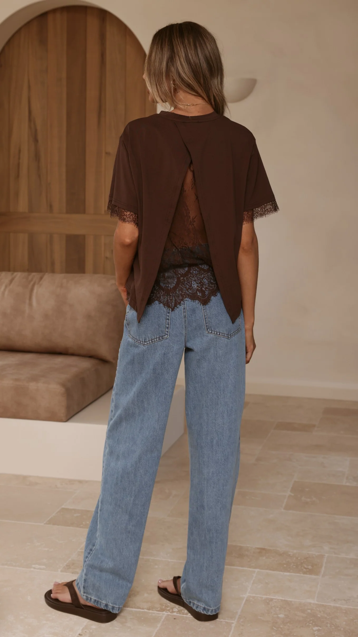 Clare Lace Back T-Shirt - Chocolate - Image 2