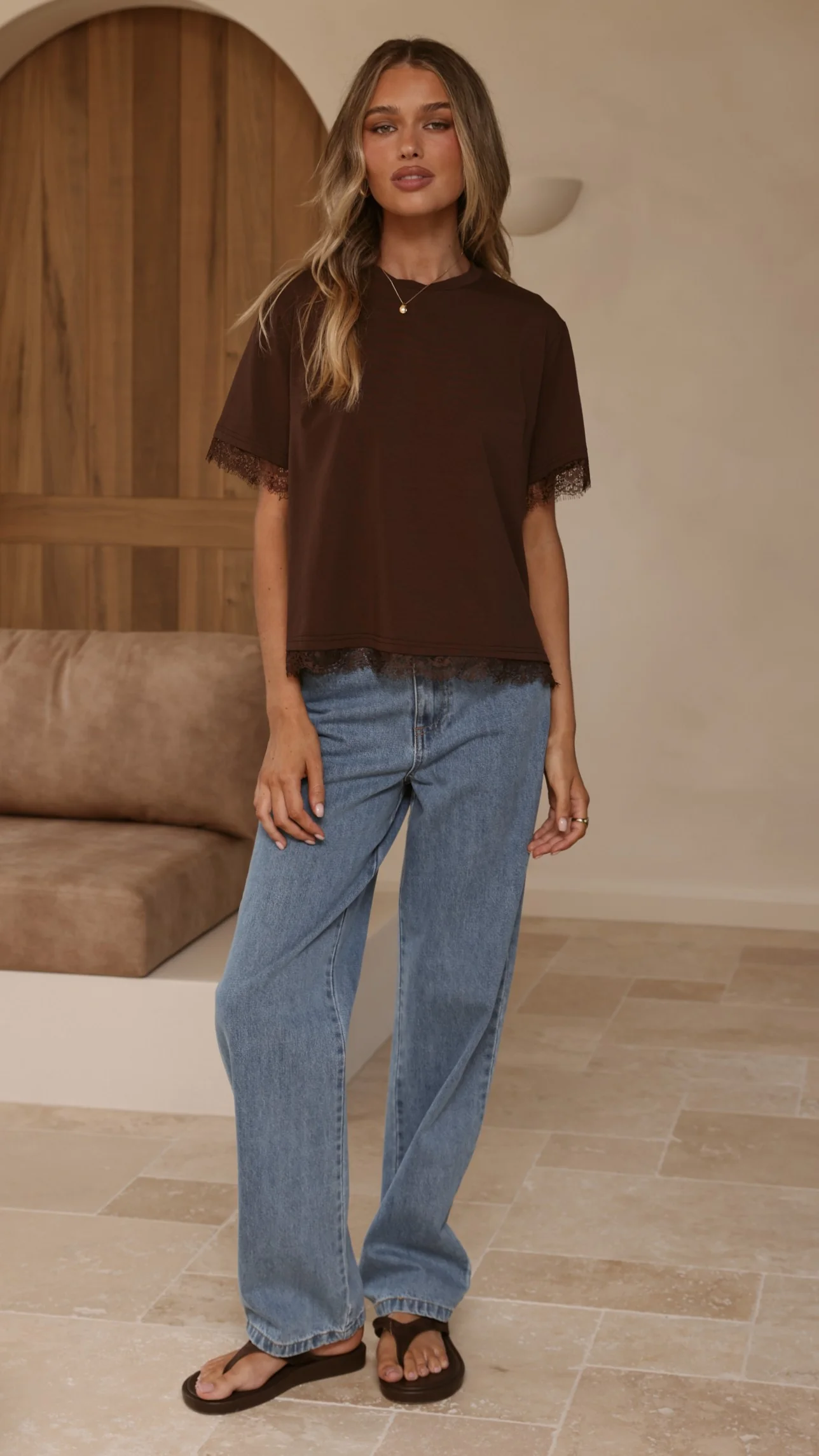 Clare Lace Back T-Shirt - Chocolate - Image 4