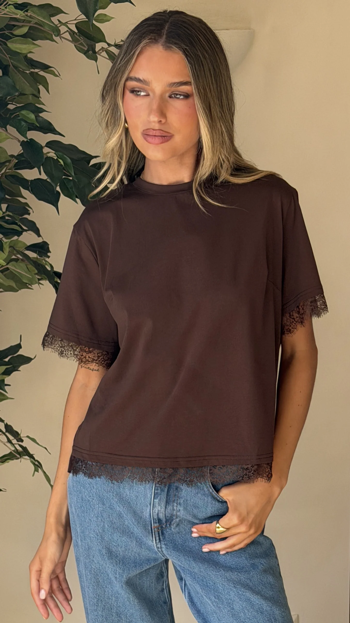 Clare Lace Back T-Shirt - Chocolate - Image 6