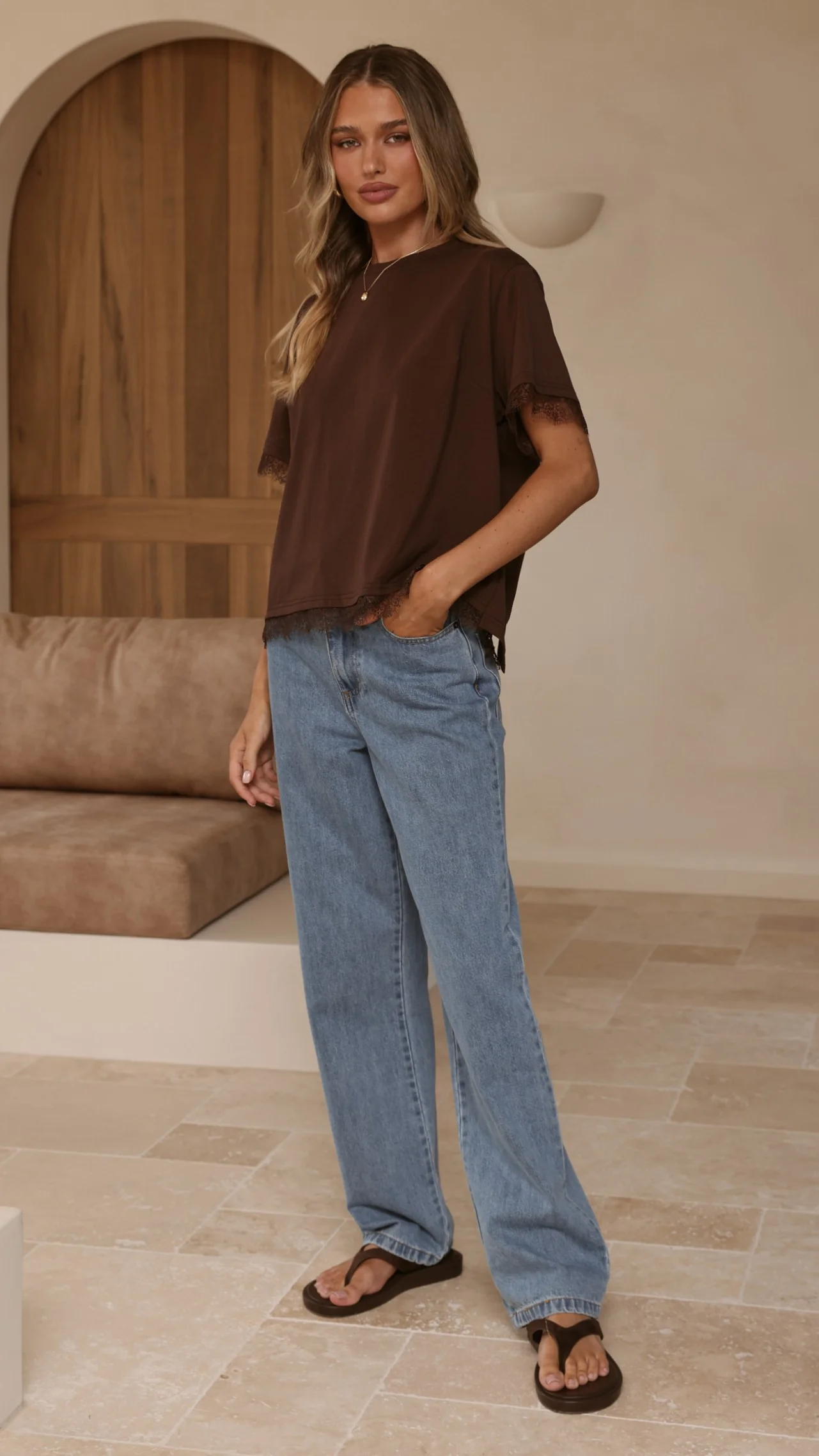 Clare Lace Back T-Shirt - Chocolate - Image 7